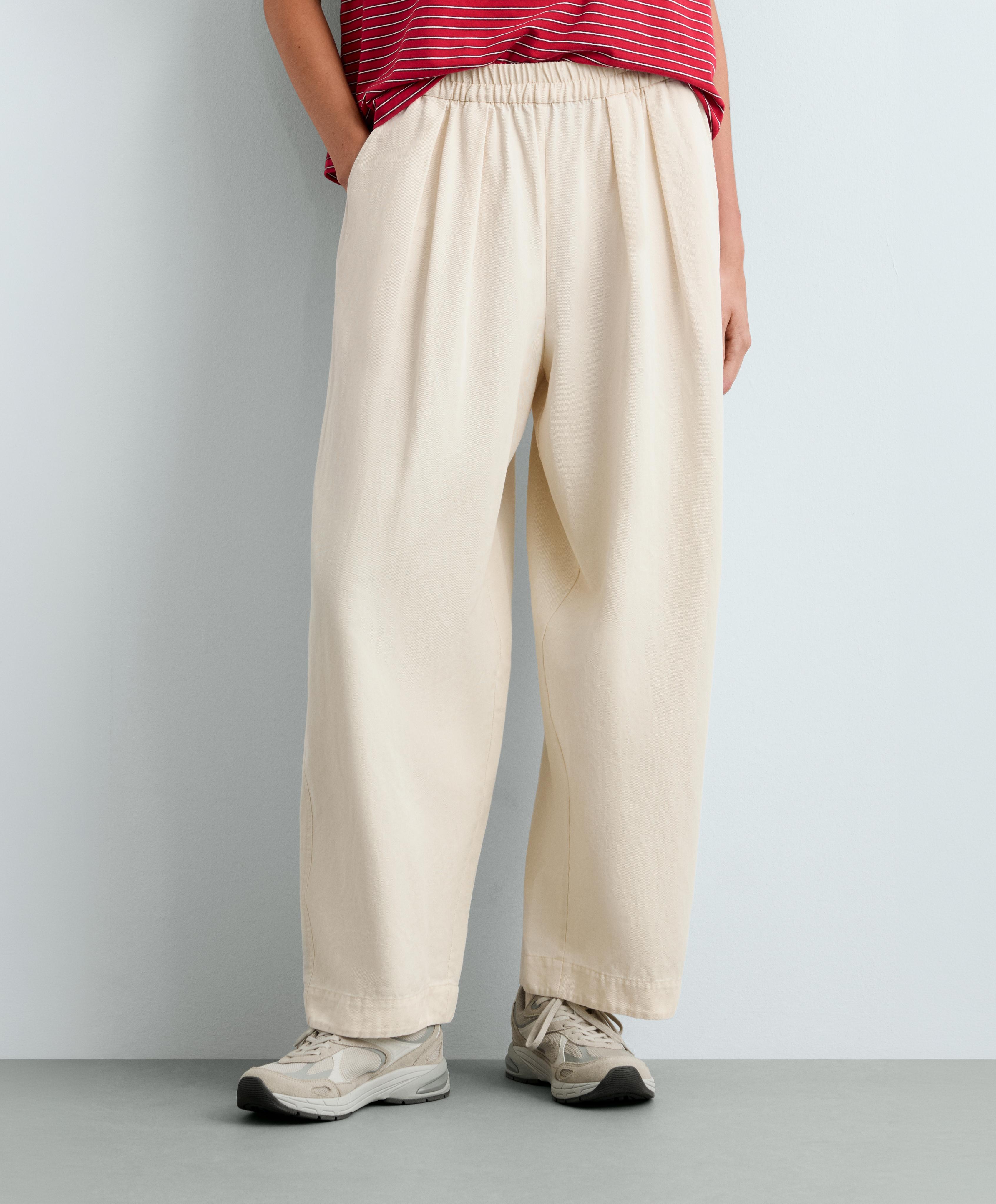 Cotton and 20% linen blend balloon trousers — ECRU