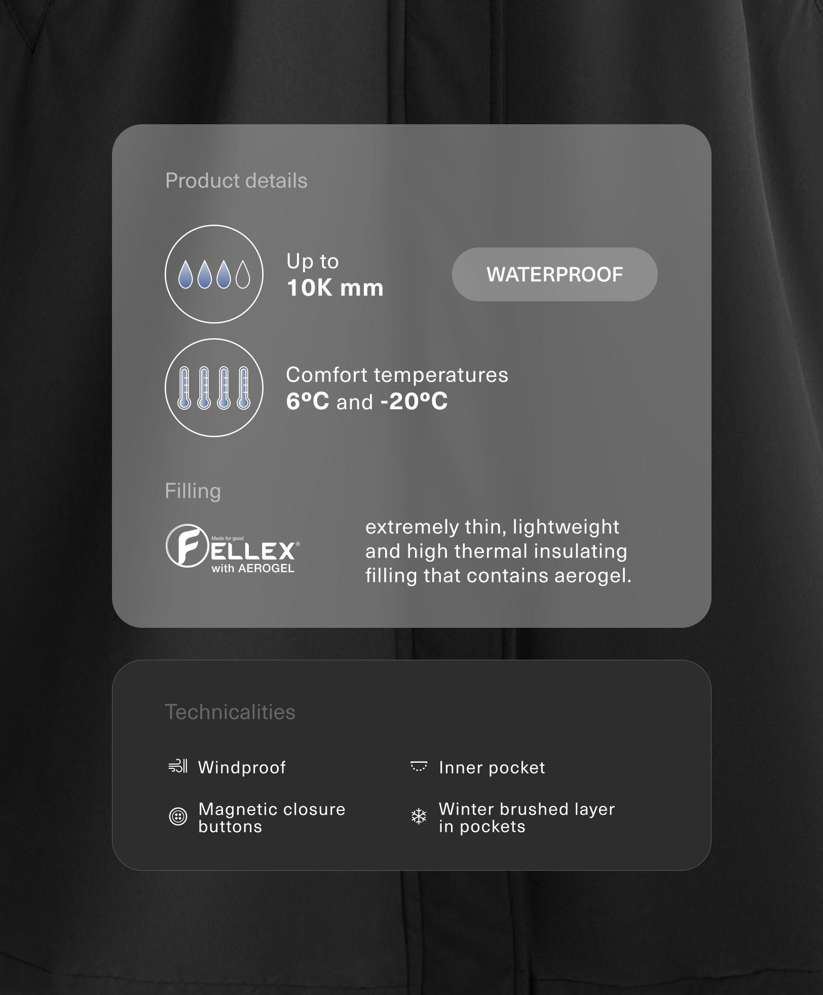 Chaqueta larga acolchada impermeable 10k FELLEX® con AEROGEL