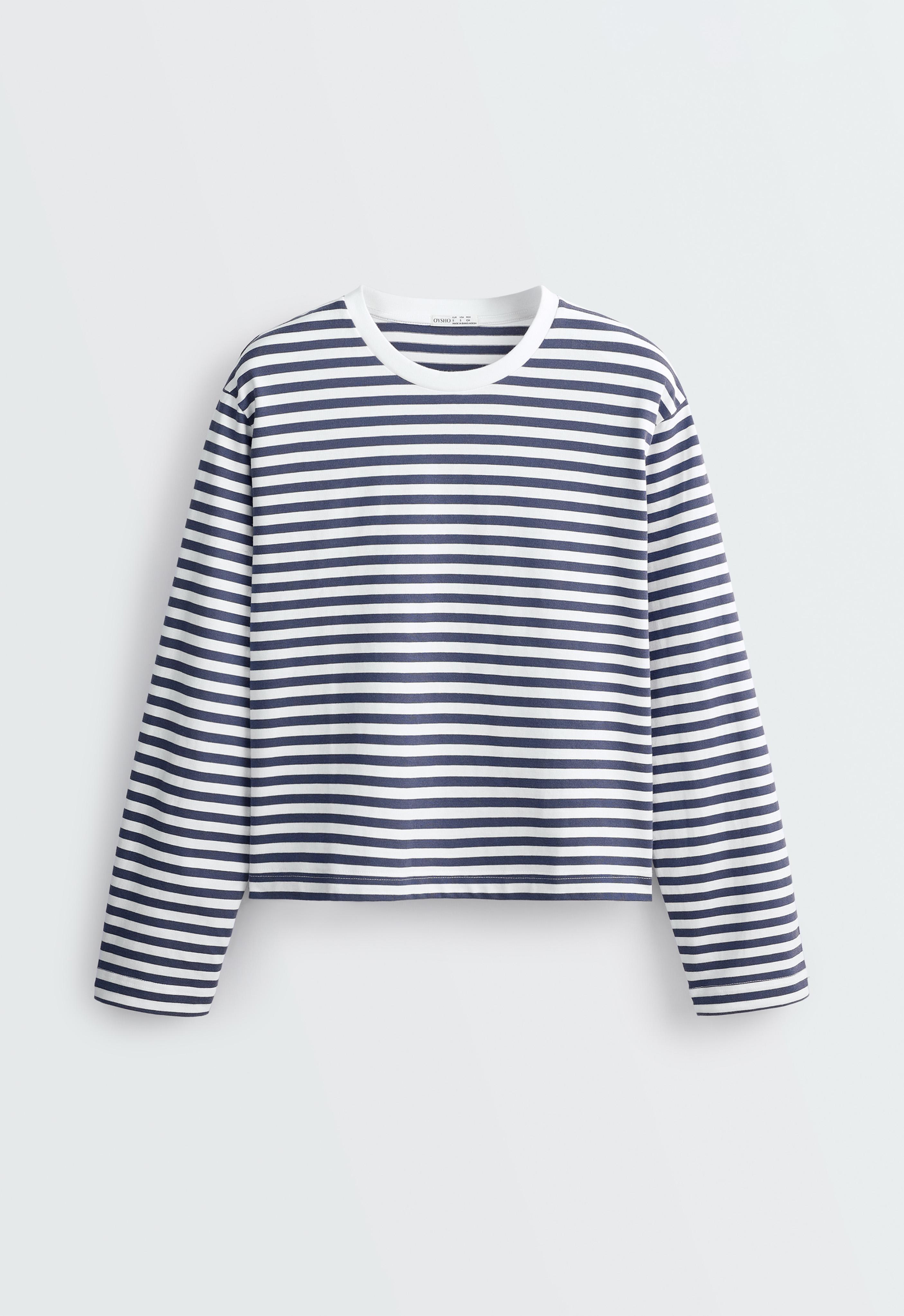 Striped 100% cotton boxy long-sleeved T-shirt — STORM