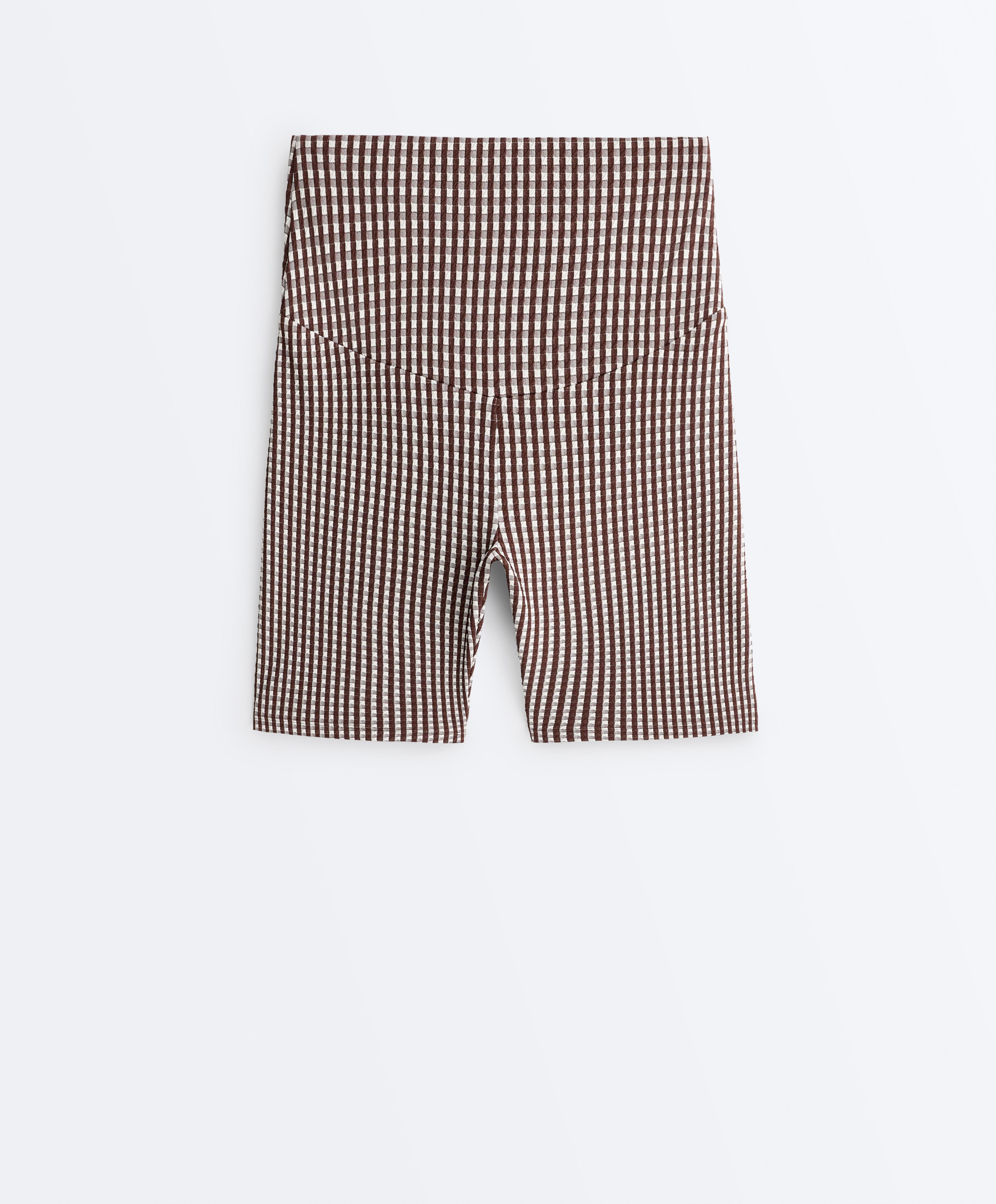 Comfortlux high-rise 20cm gingham biker leggings — DARK REDDISH‑BROWN