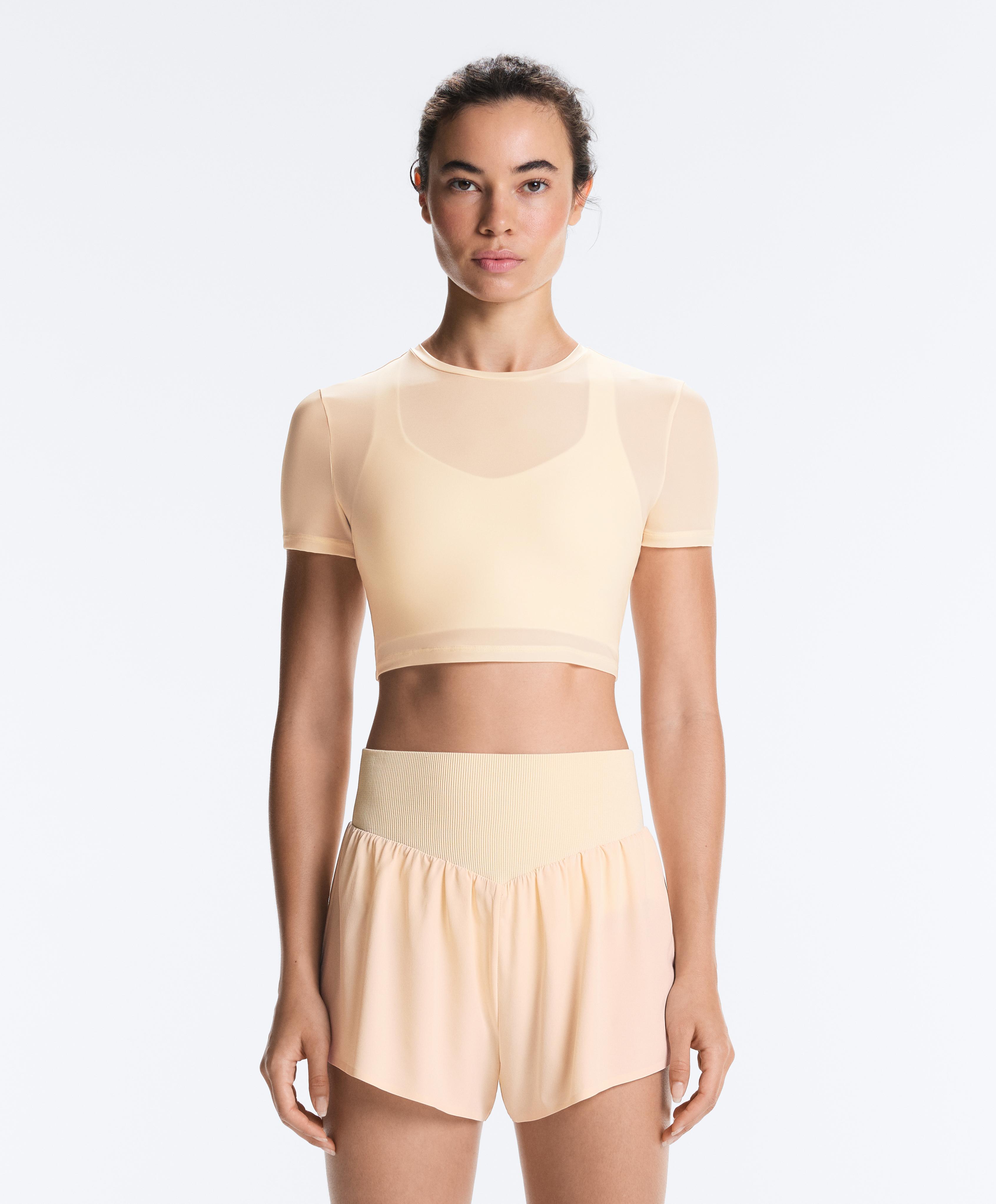 Short-sleeved sheer tank top — VANILLA