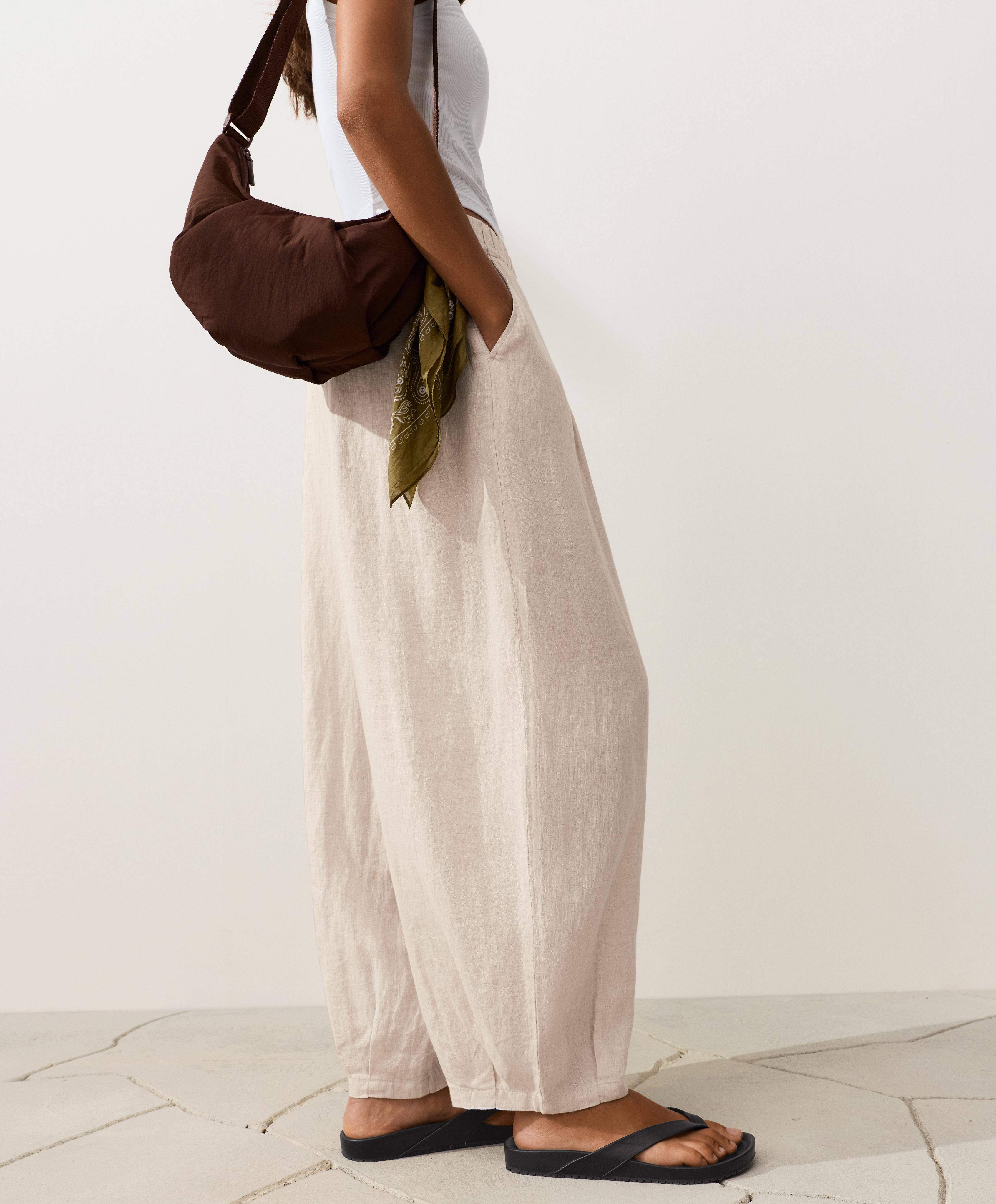 100% linen balloon trousers — SAND MELANGE