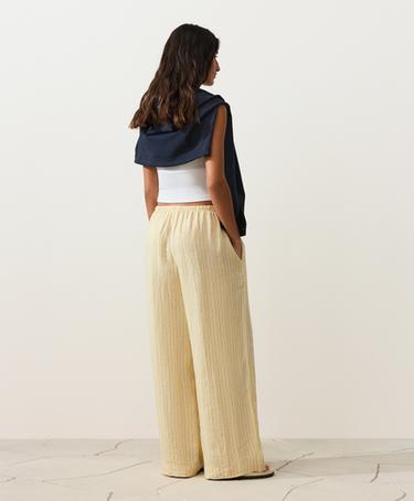 100% linen straight-leg print stripe trousers — SOFT YELLOW 6