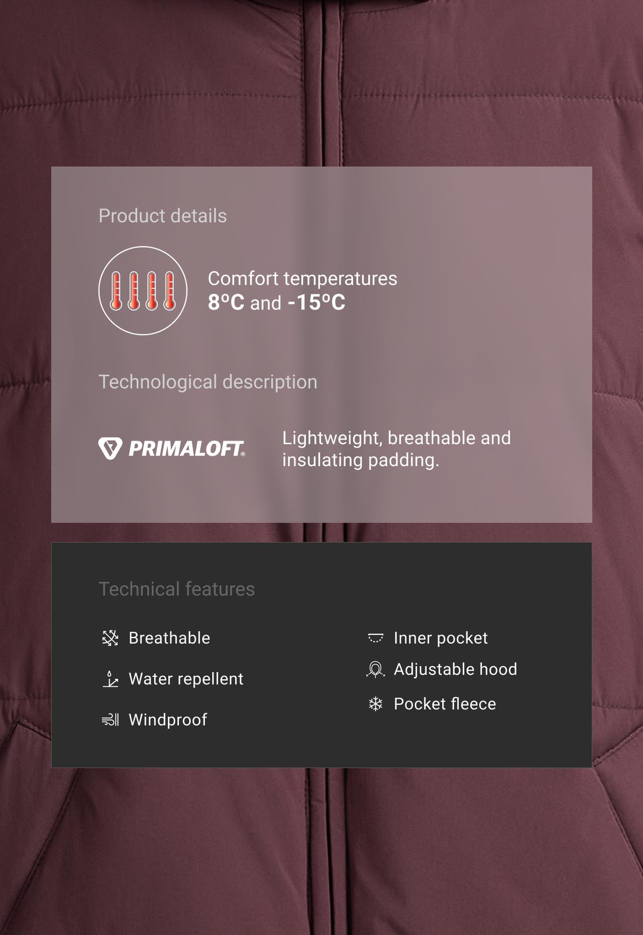 Water-repellent primaloft® padded jacket — DARK WINE RED