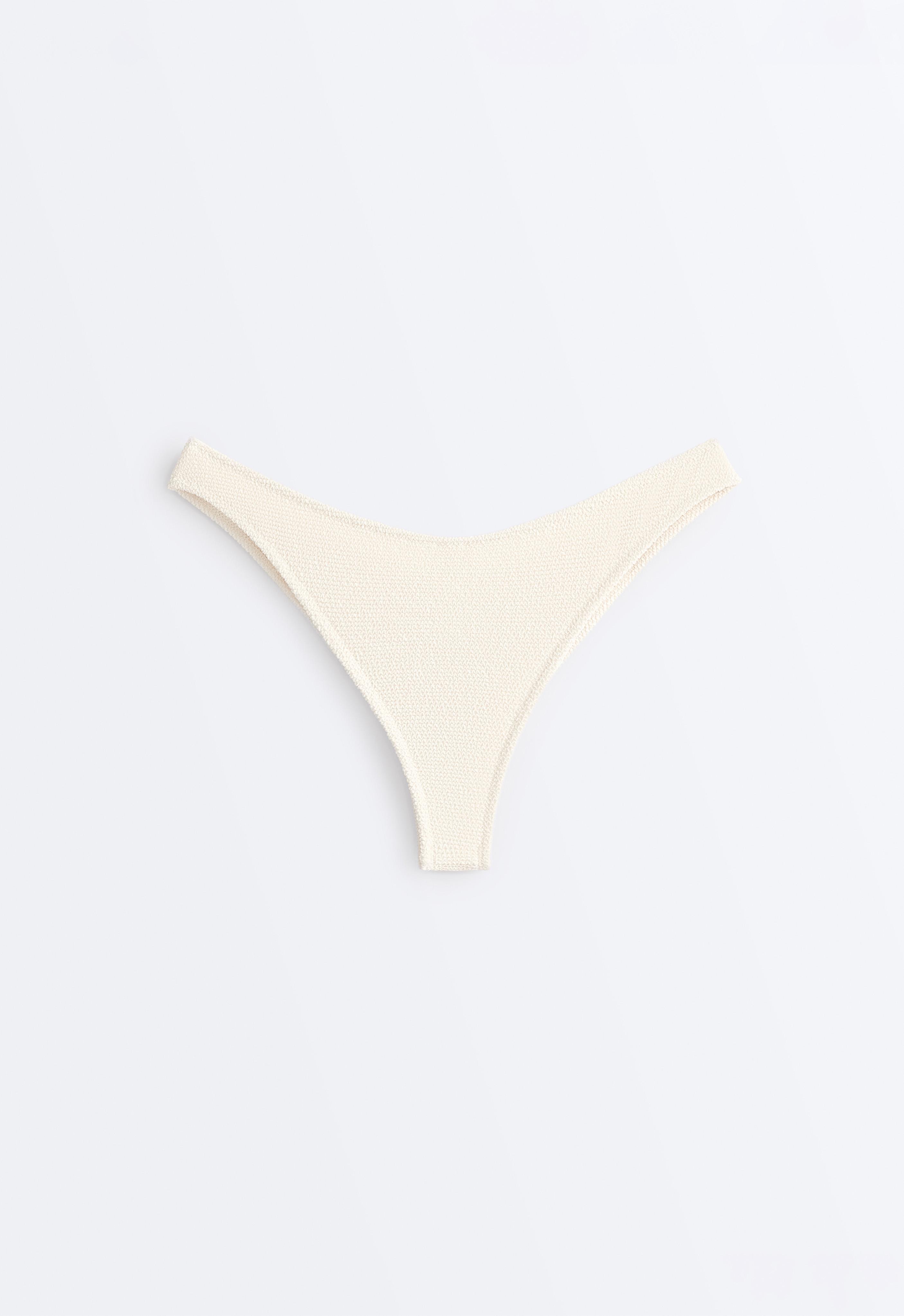 U-cut crinkle Brazilian bikini briefs — ECRU