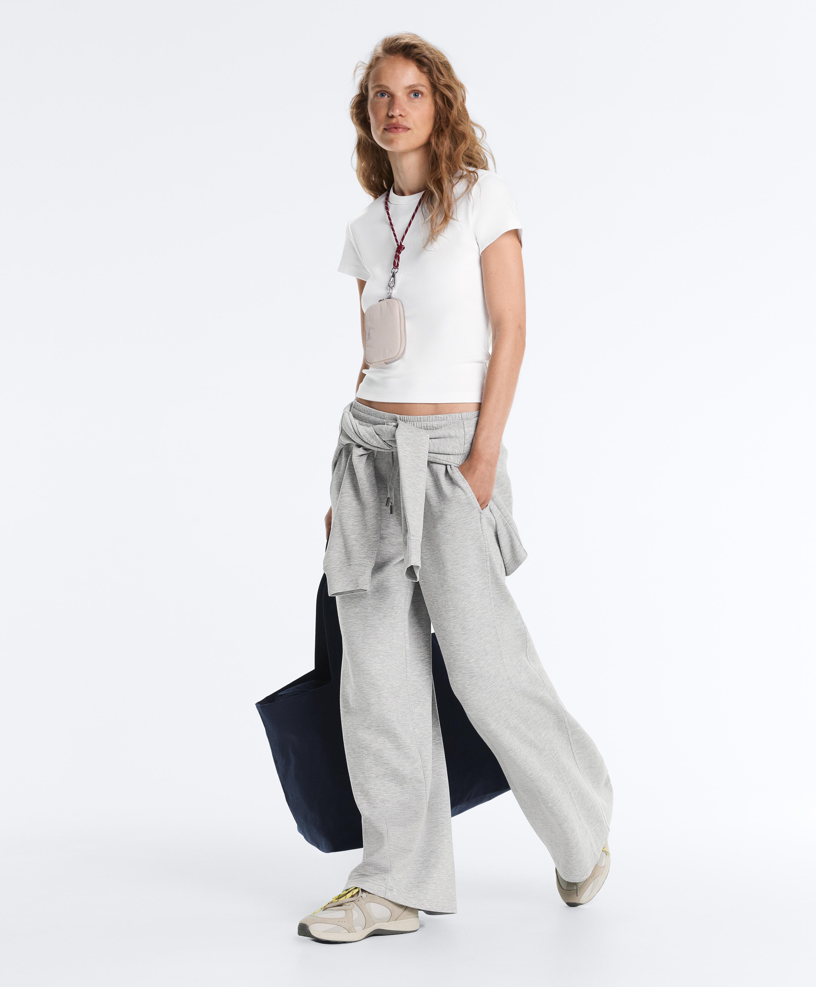 Fitted short sleeve rib T-shirt in cotton blend — WHITE