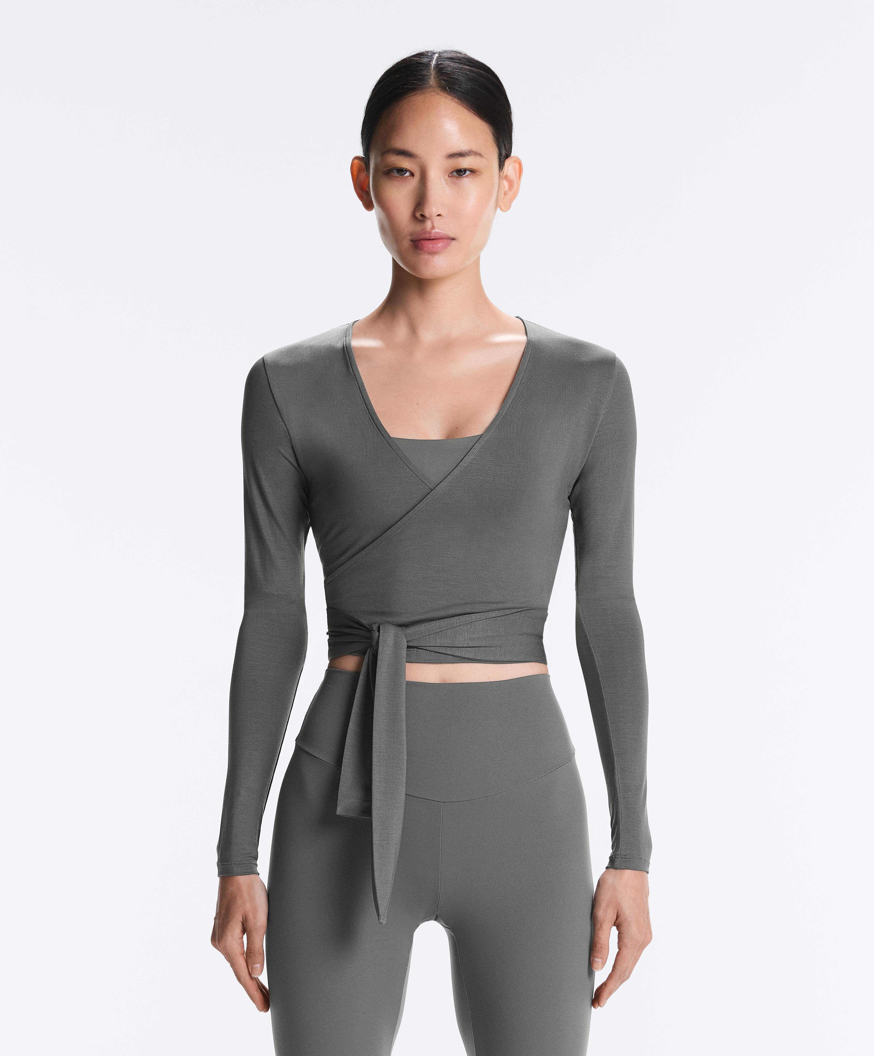Lyocell blend wrap T-shirt — MID GREY