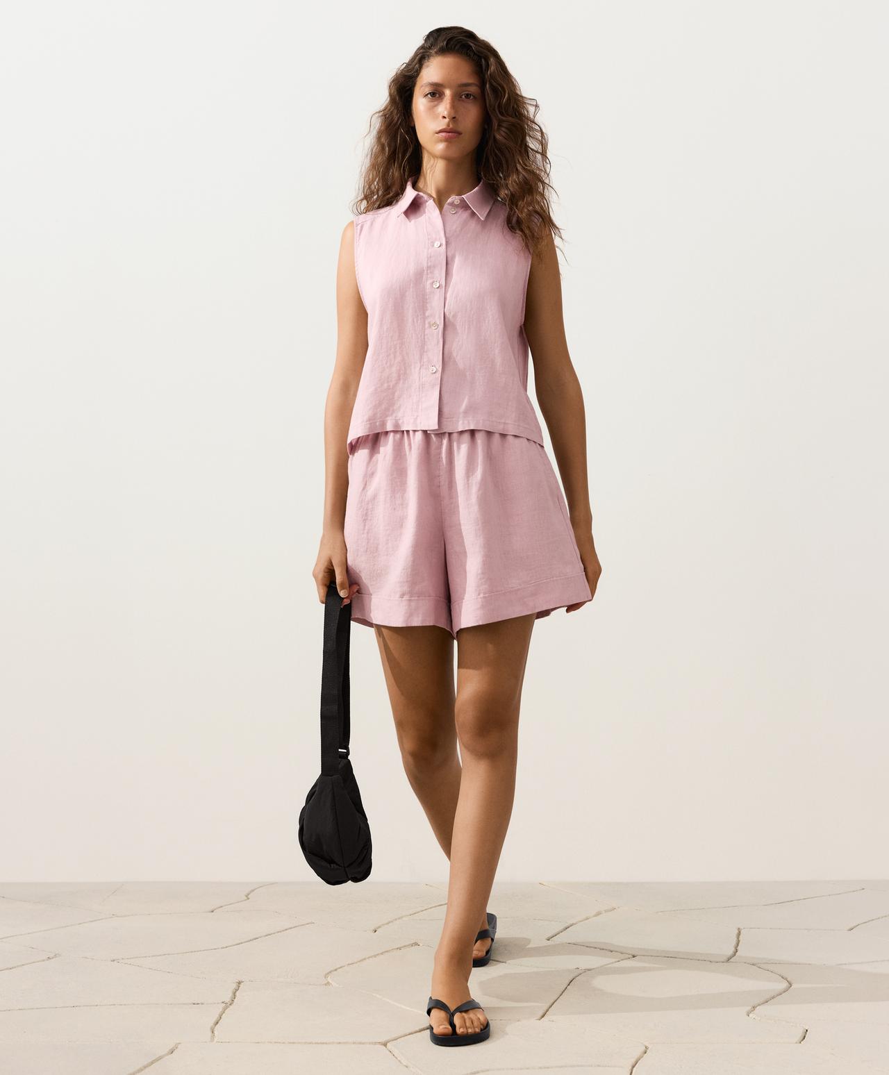 100% linen Bermuda shorts — DUSTY PINK