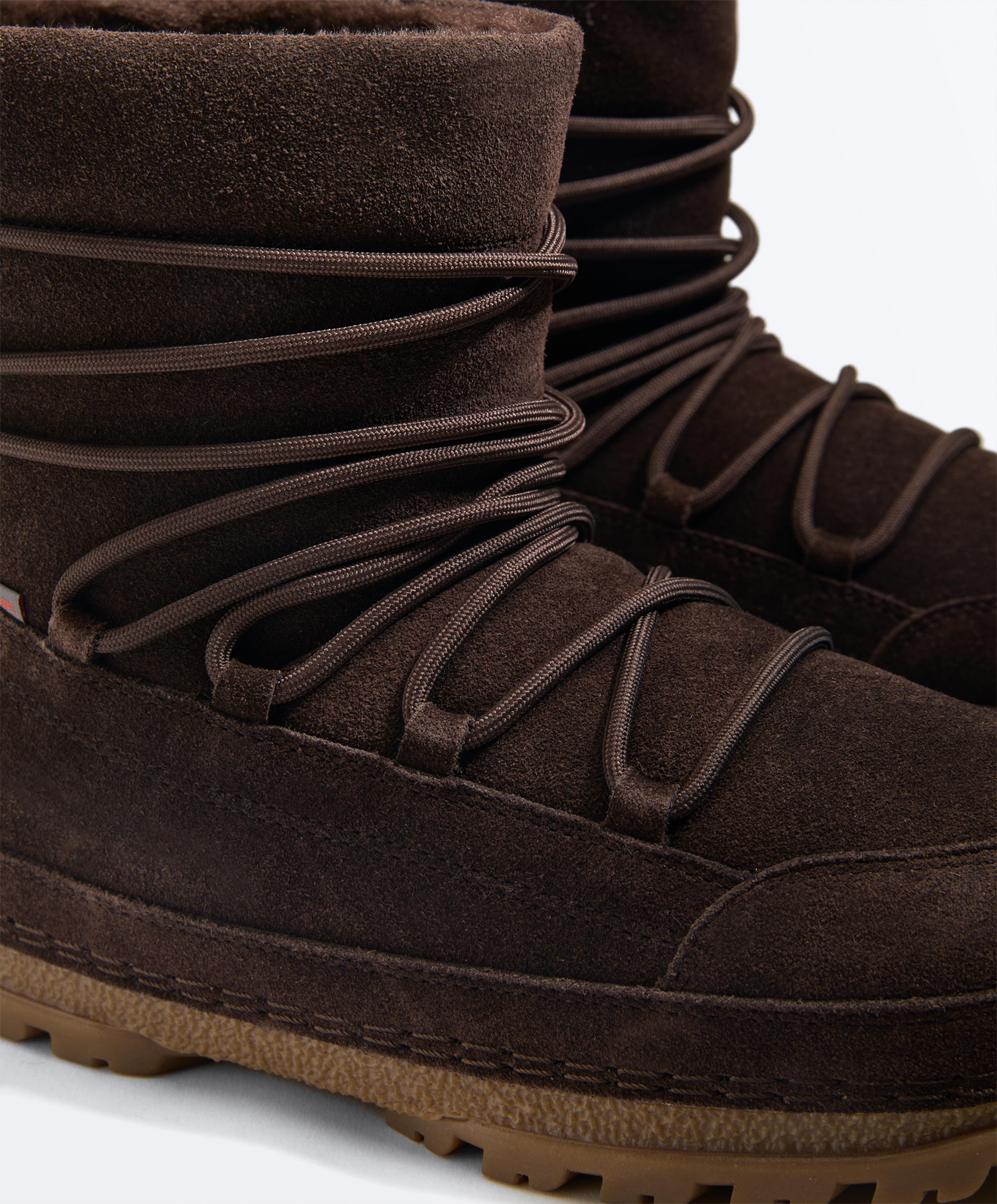Lace-up technical split leather boots — BROWN