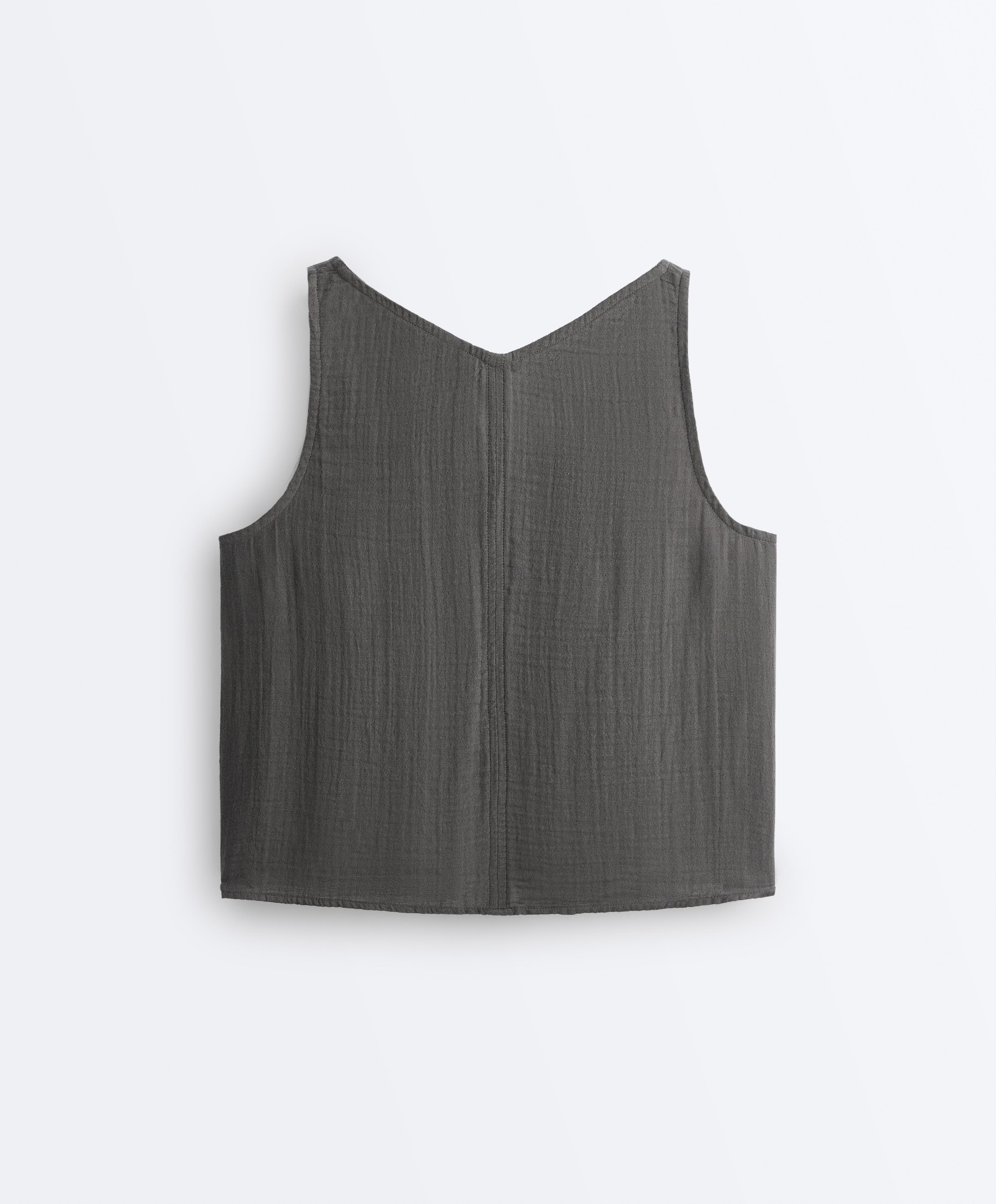 100% cotton gauze V-neck strappy top — ASPHALT