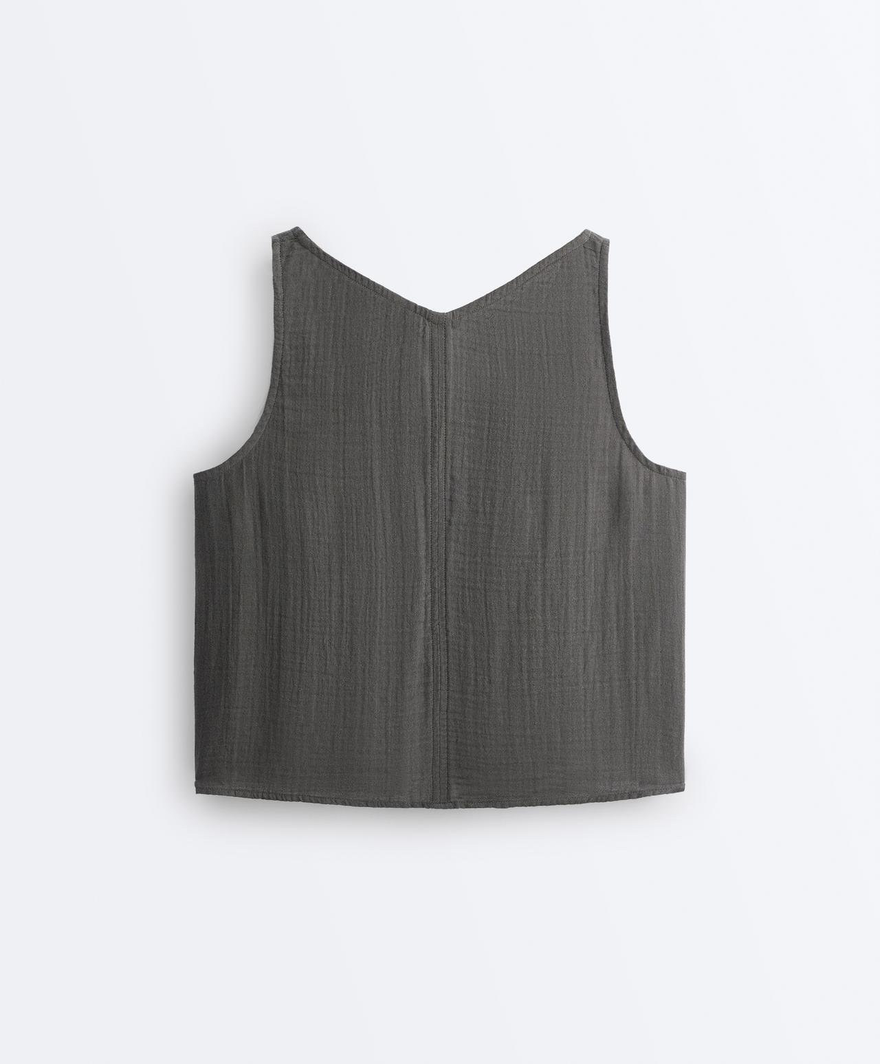 100% cotton gauze V-neck strappy top — ASPHALT