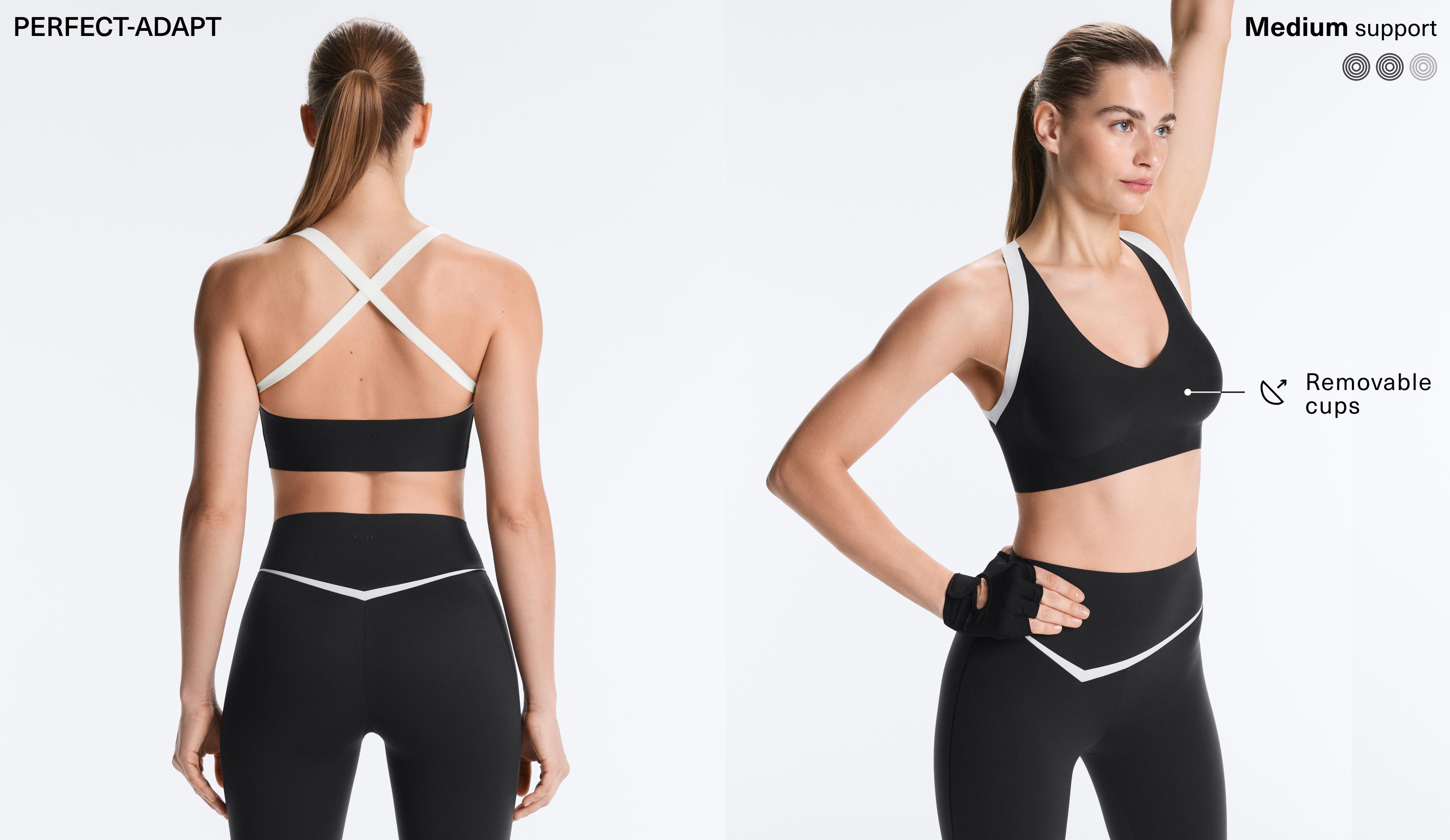 Perfect-adapt medium-support contrast sports bra — BLACK