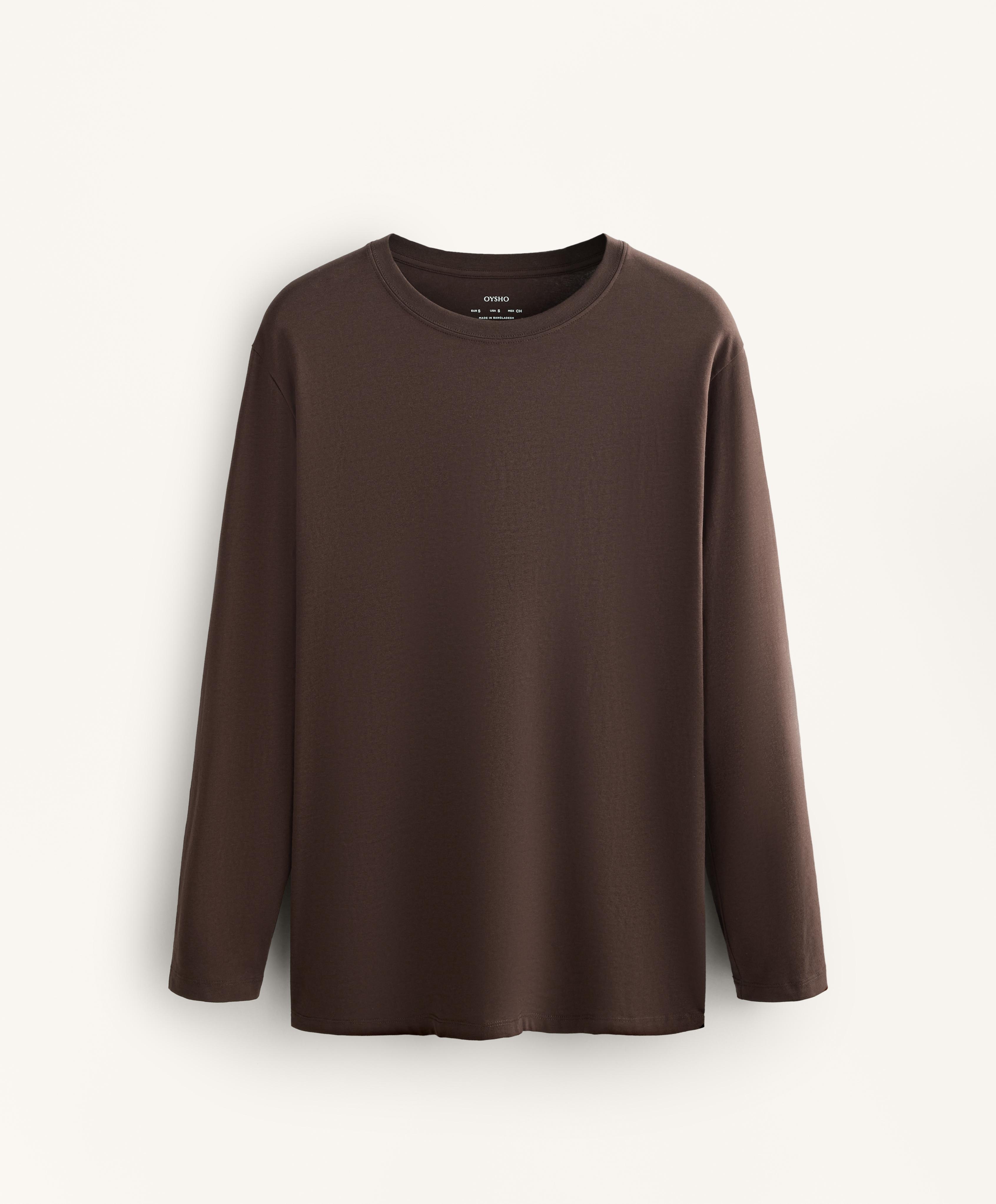 Oversize cotton blend long-sleeve T-shirt — BROWN