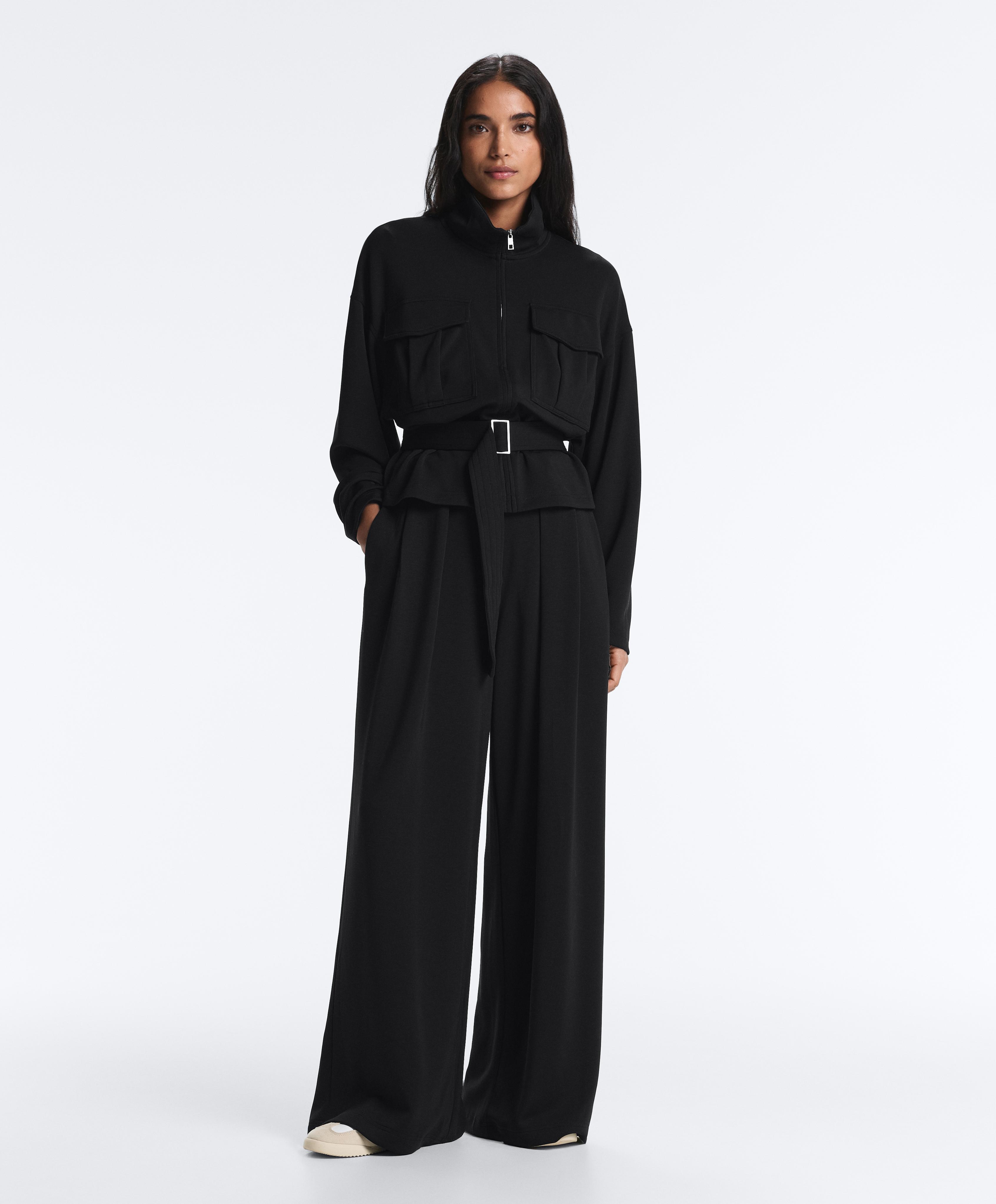 Soft-touch belted jacket with modal — BLACK
