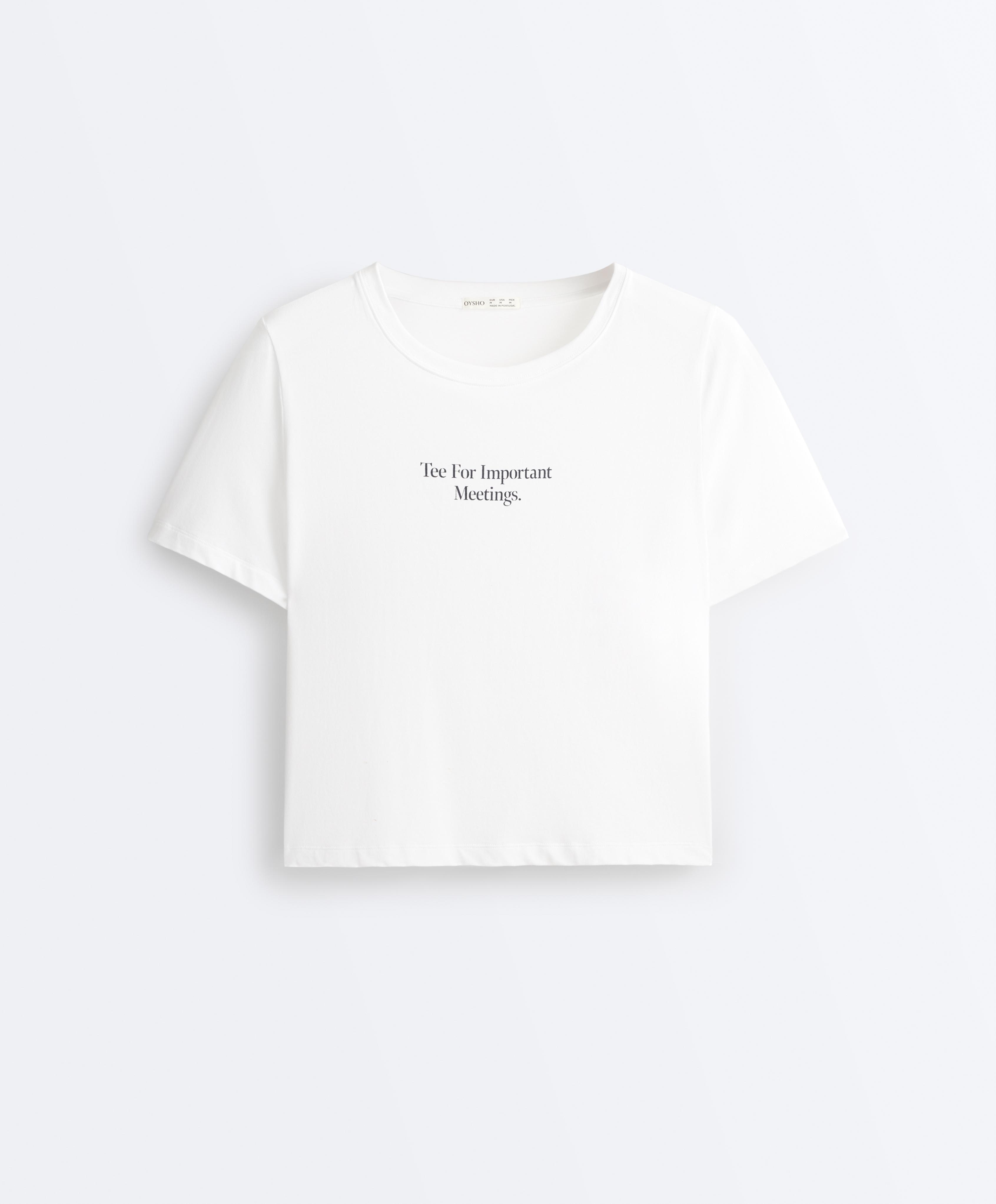 T-shirt droit manches courtes en coton mélangé avec texte