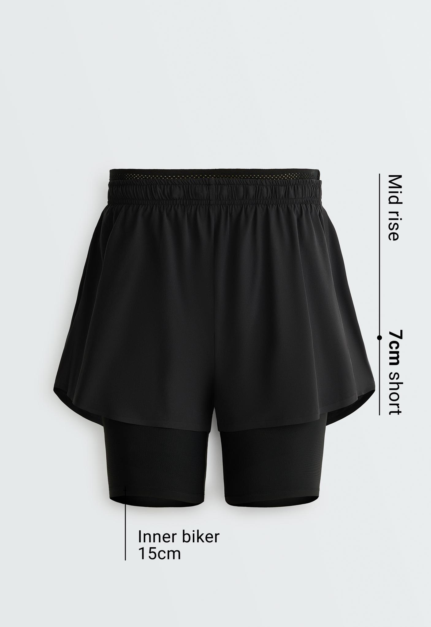 Mid rise 2-in-1 technical shorts — BLACK
