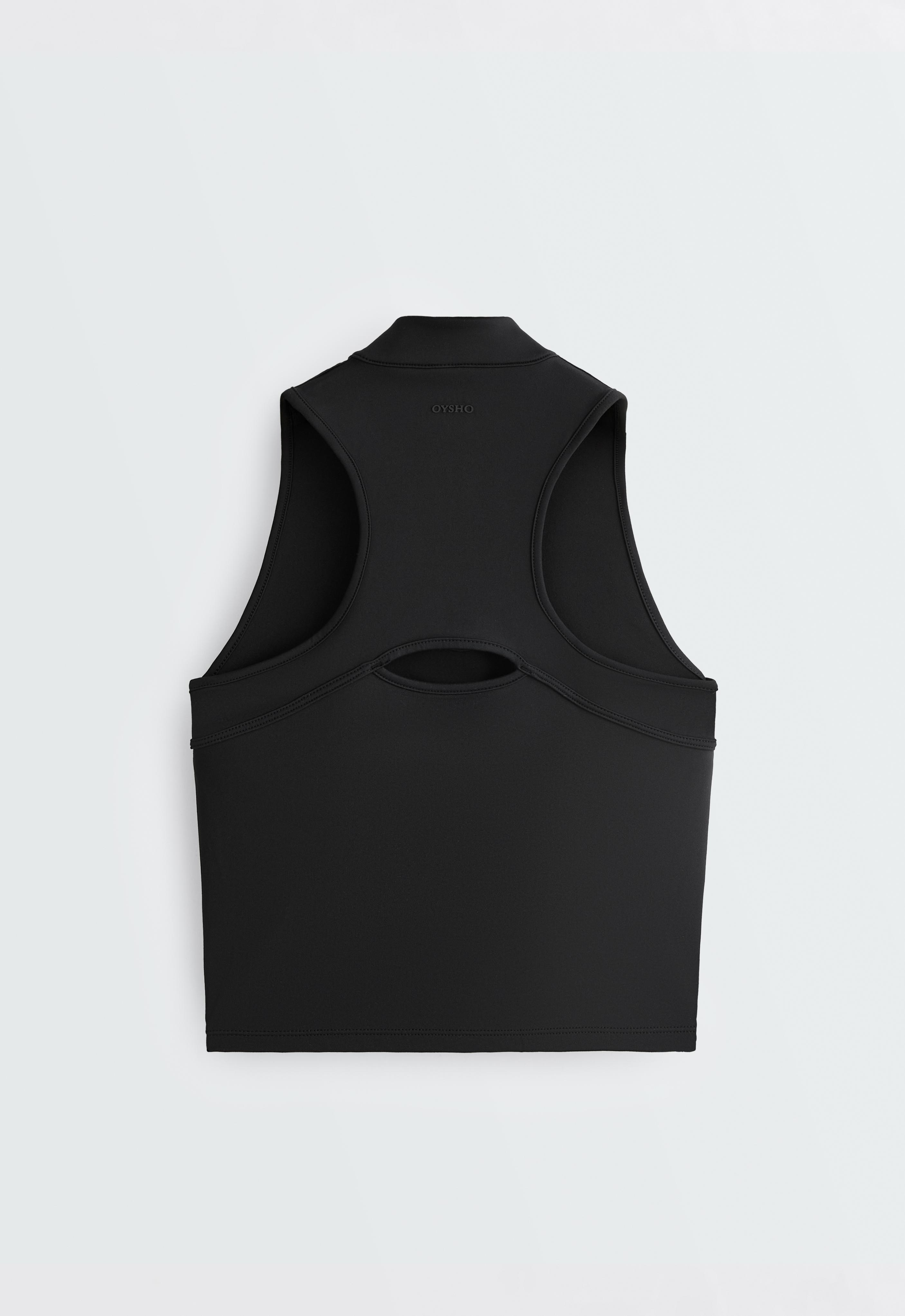 Half-zip sleeveless top — BLACK