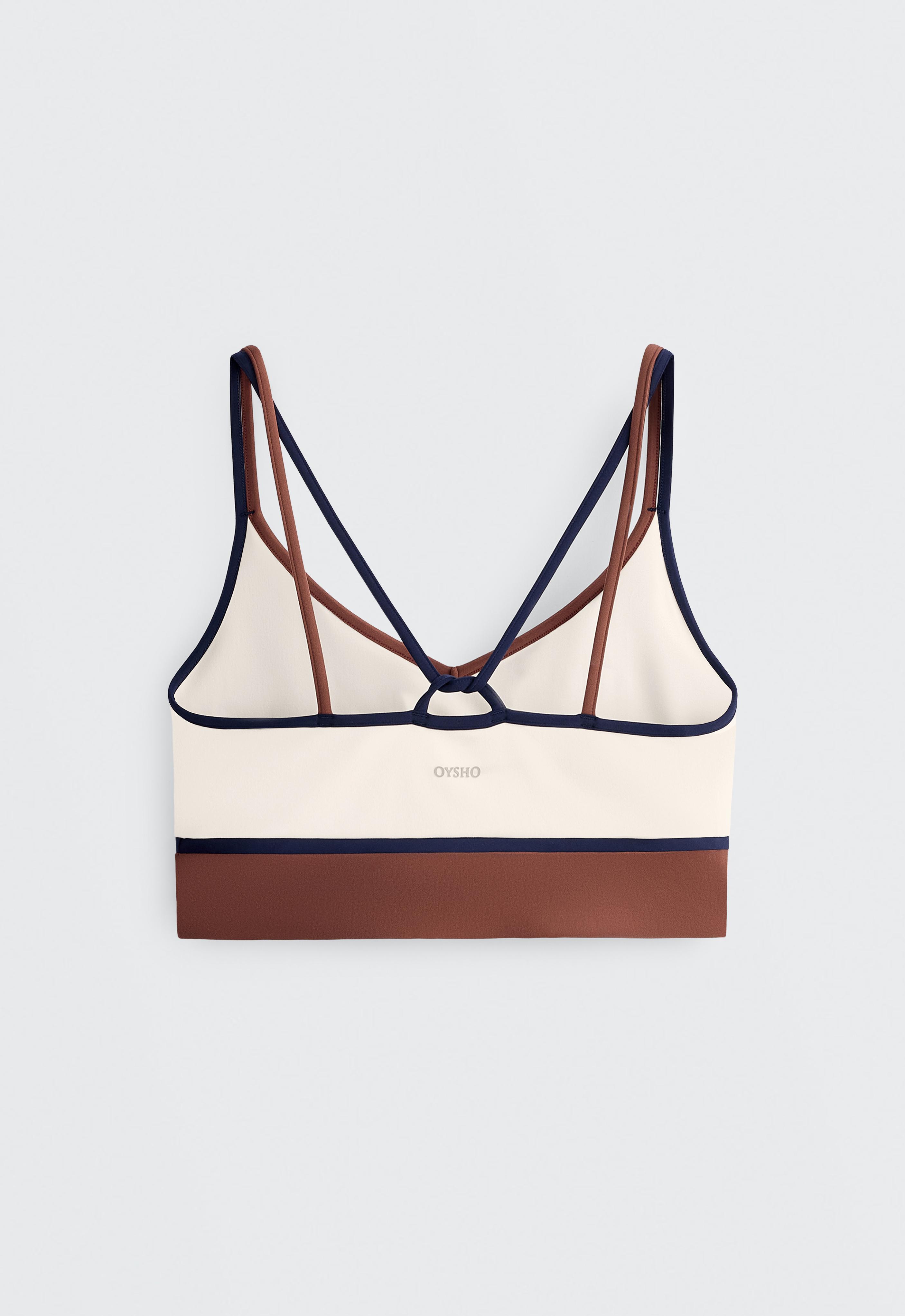 Contrast colour block medium-support Comfortlux sports bra — PALE ECRU