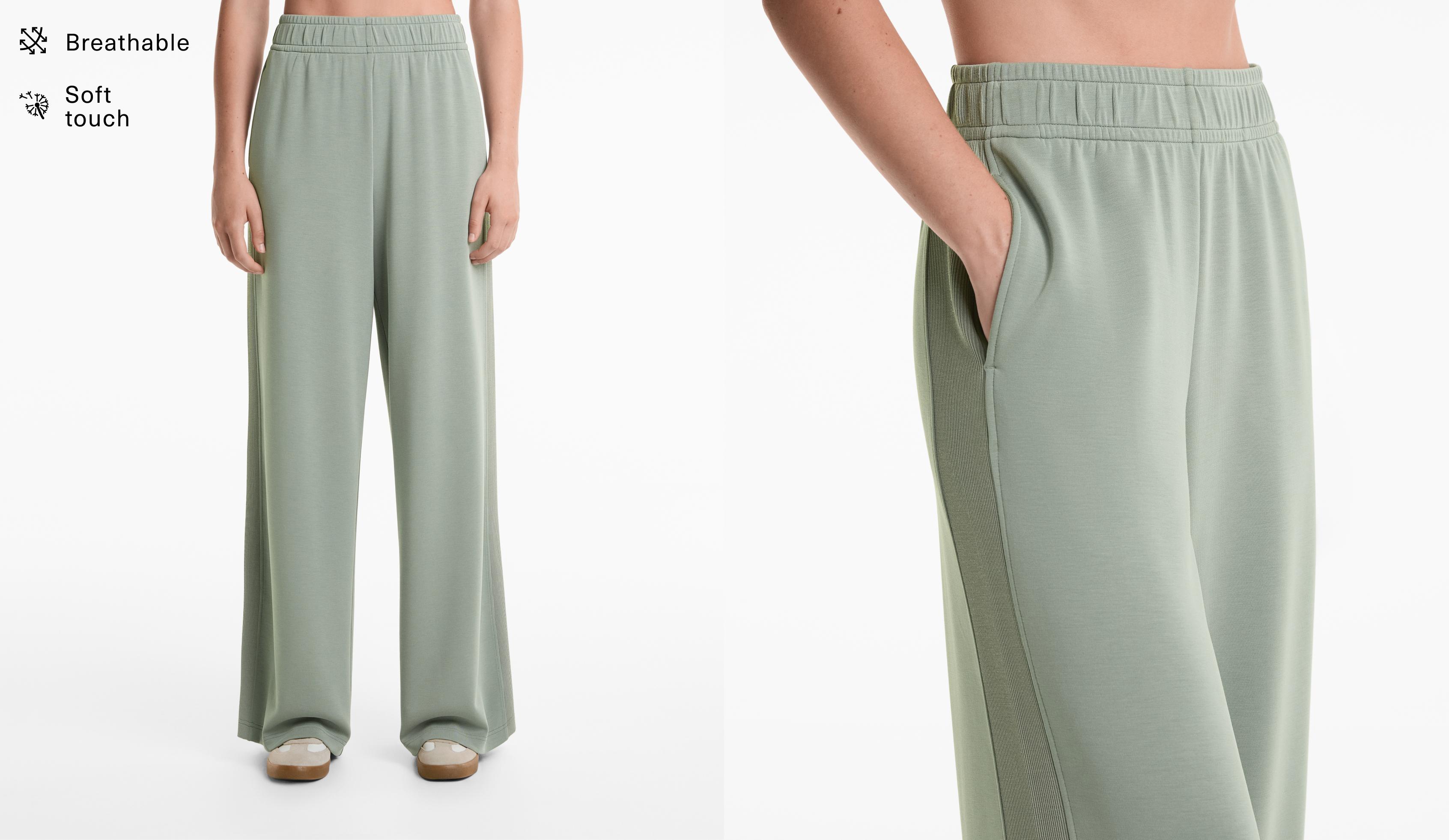 Side rib straight-leg trousers with soft-touch modal
