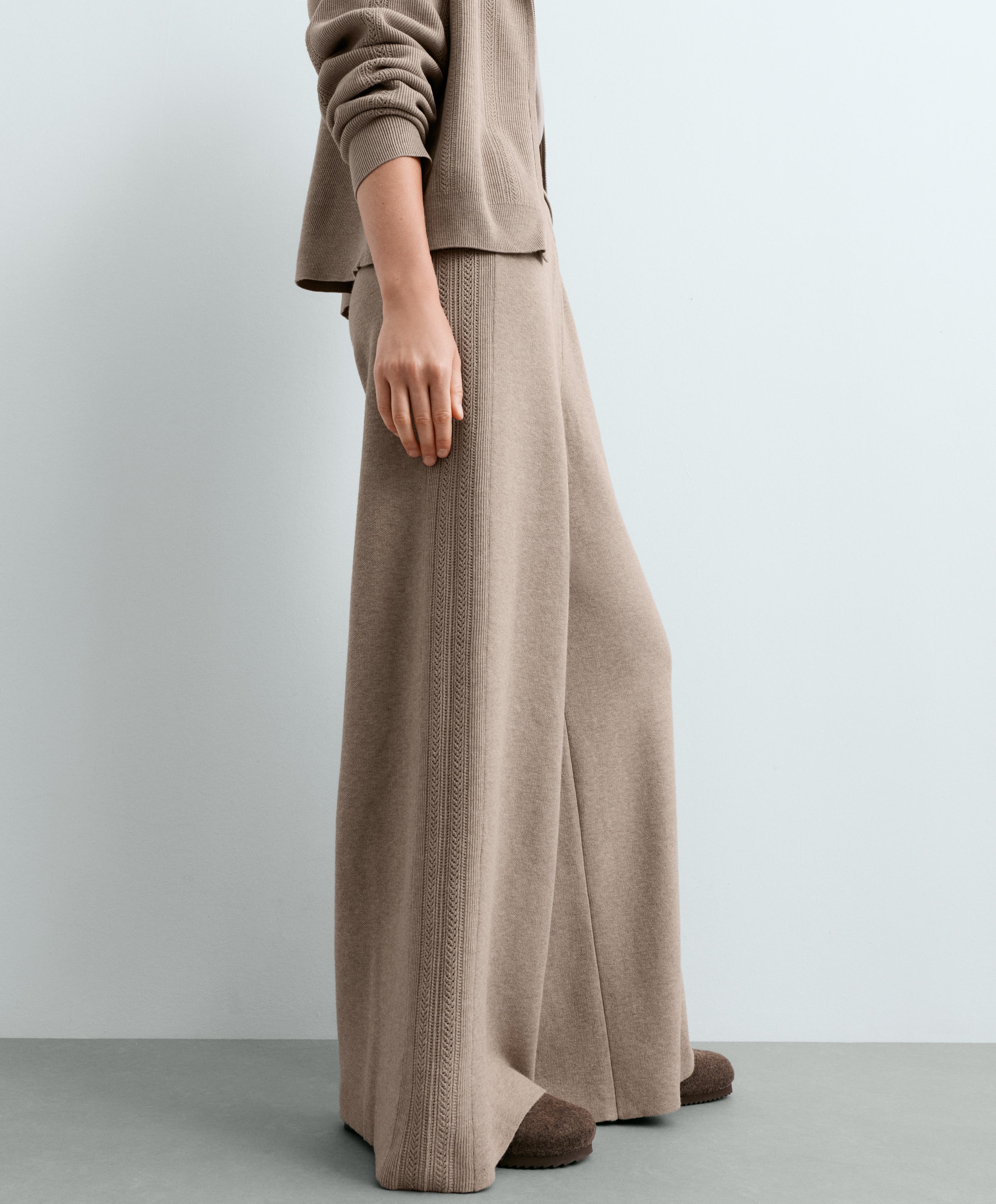 Openwork straight-leg knit trousers — SOFT MINK