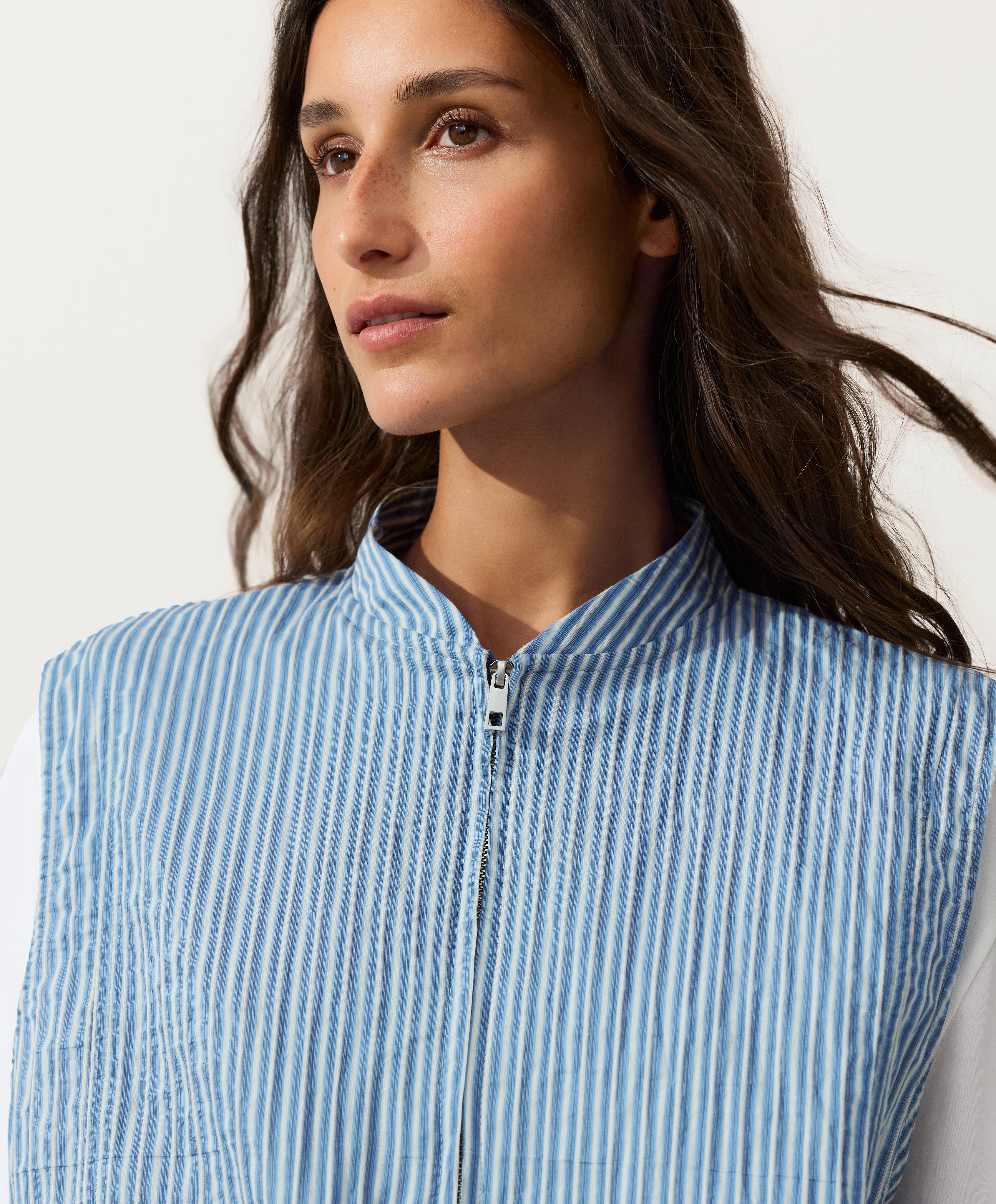 Striped cotton blend vest — MID-BLUE