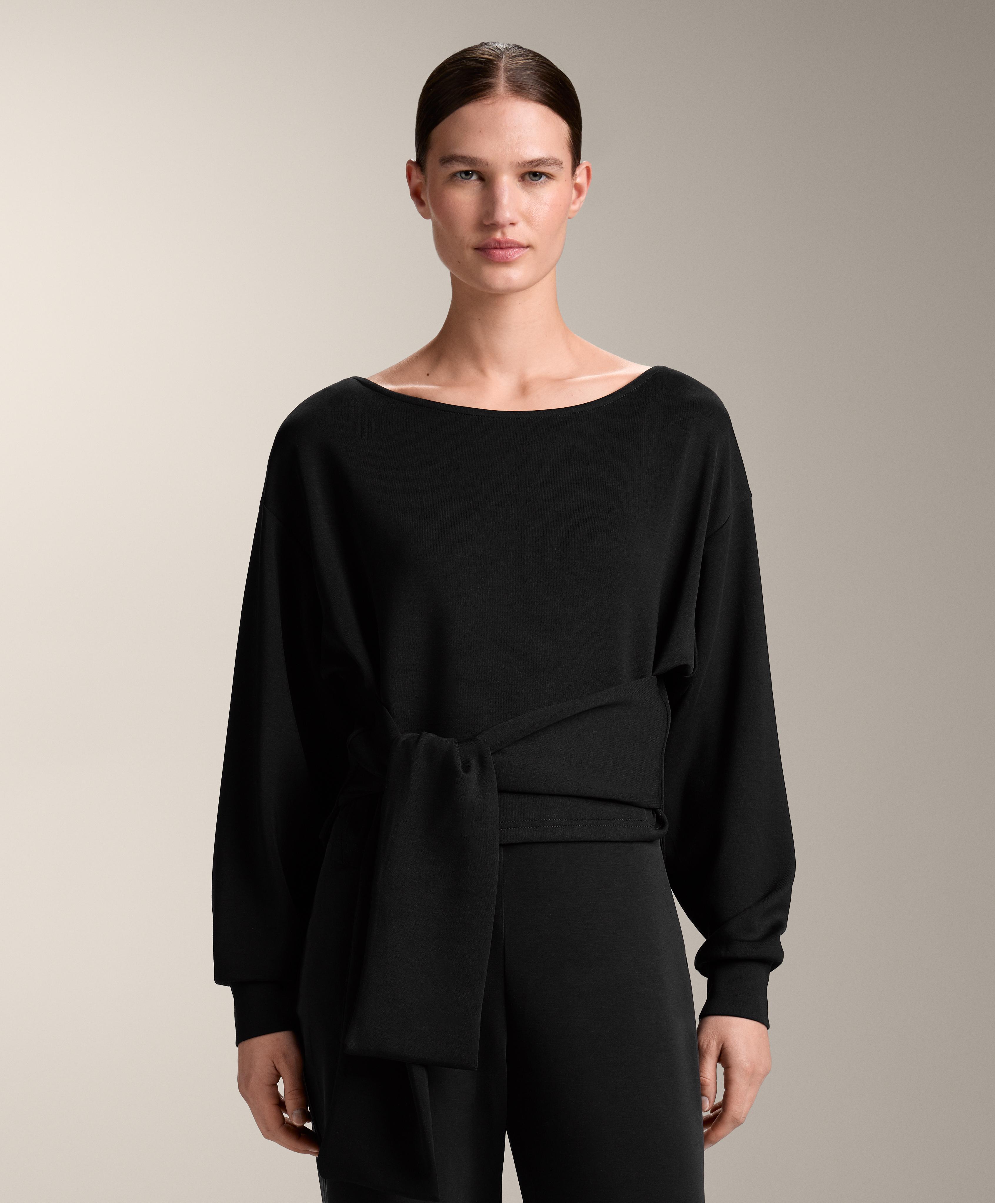 Soft-touch knotted sweatshirt with modal — BLACK
