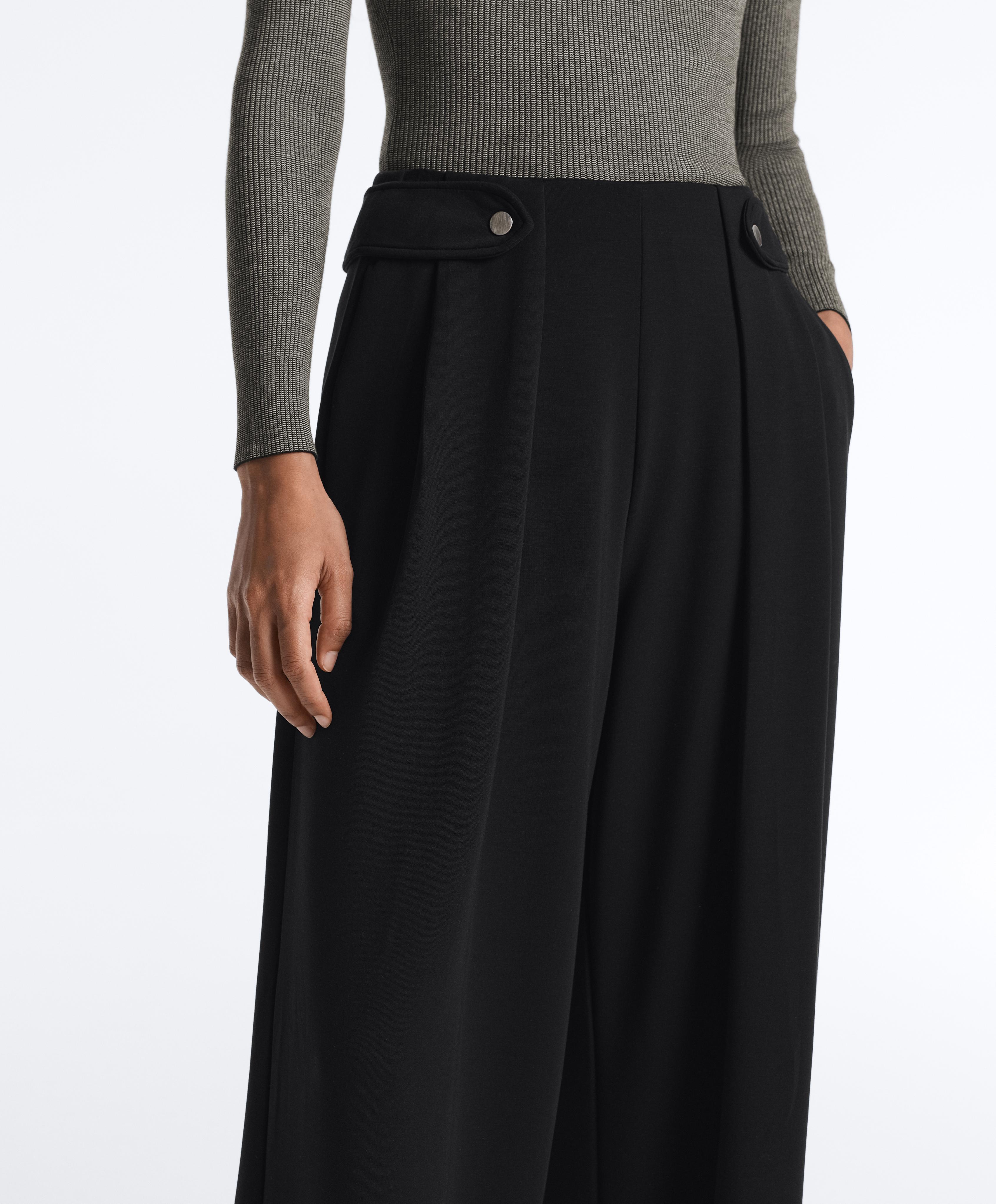 Soft-touch modal wide-leg trousers with pleat waist detail — BLACK