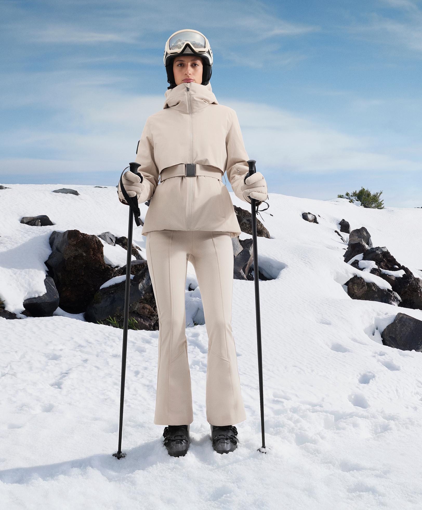 Water-resistant high-rise flare stretch SKI trousers — PALE MINK