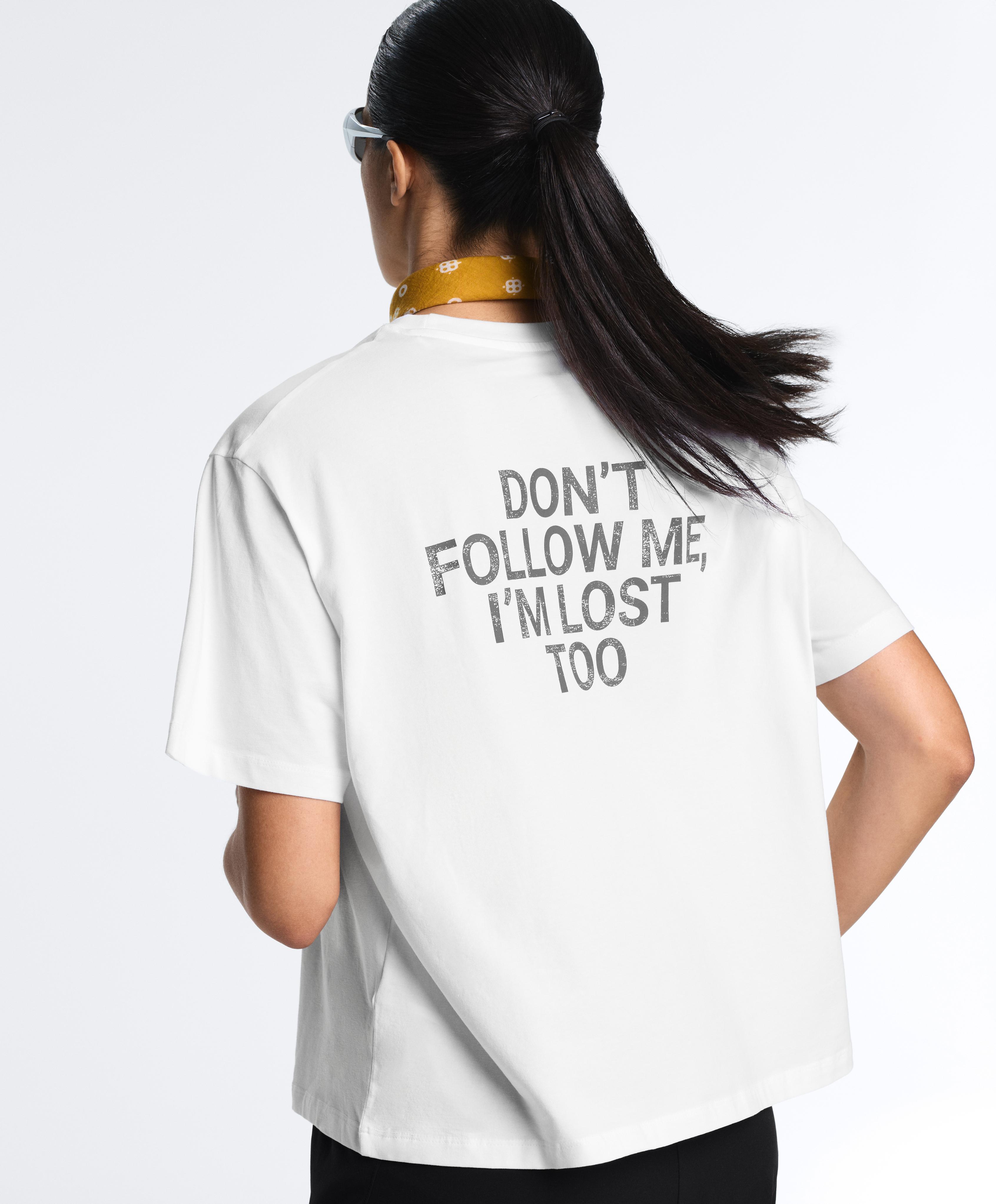Boxy cotton blend T-shirt with slogan — WHITE