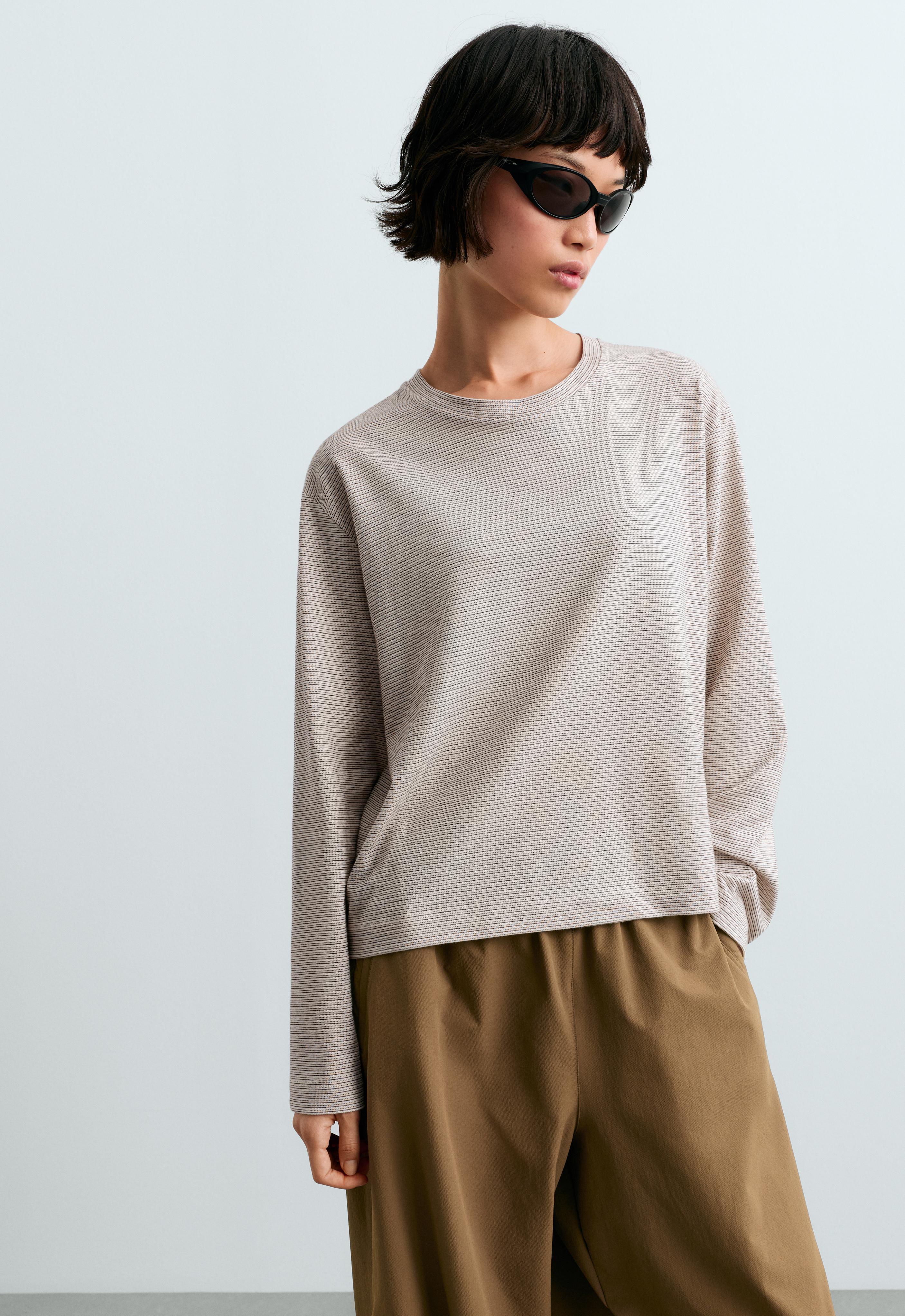 Shirt mit langen Ärmel, Baumwolle-Mix und Streifen-Print