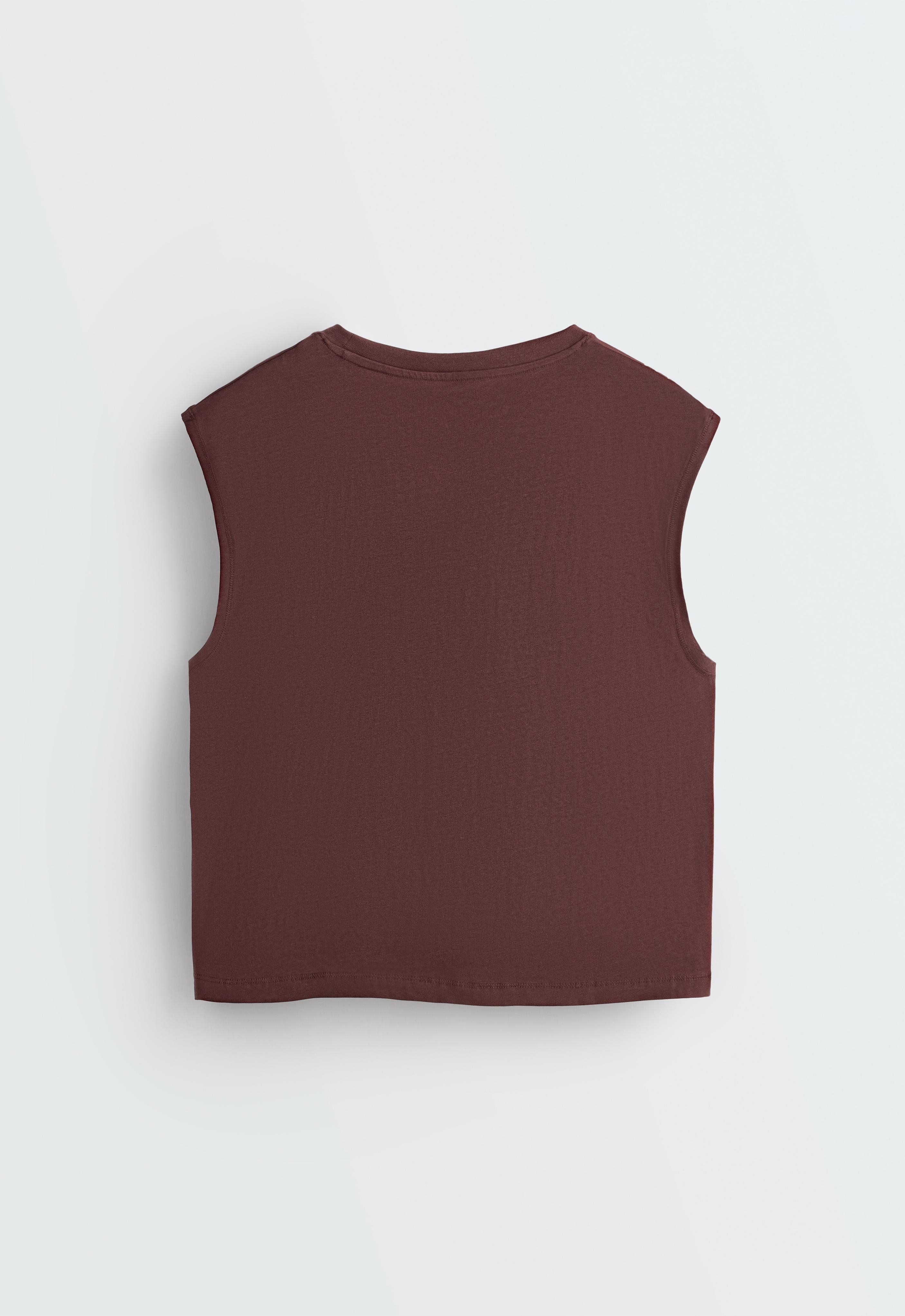 Cotton blend sleeveless T-shirt — CHOCOLATE