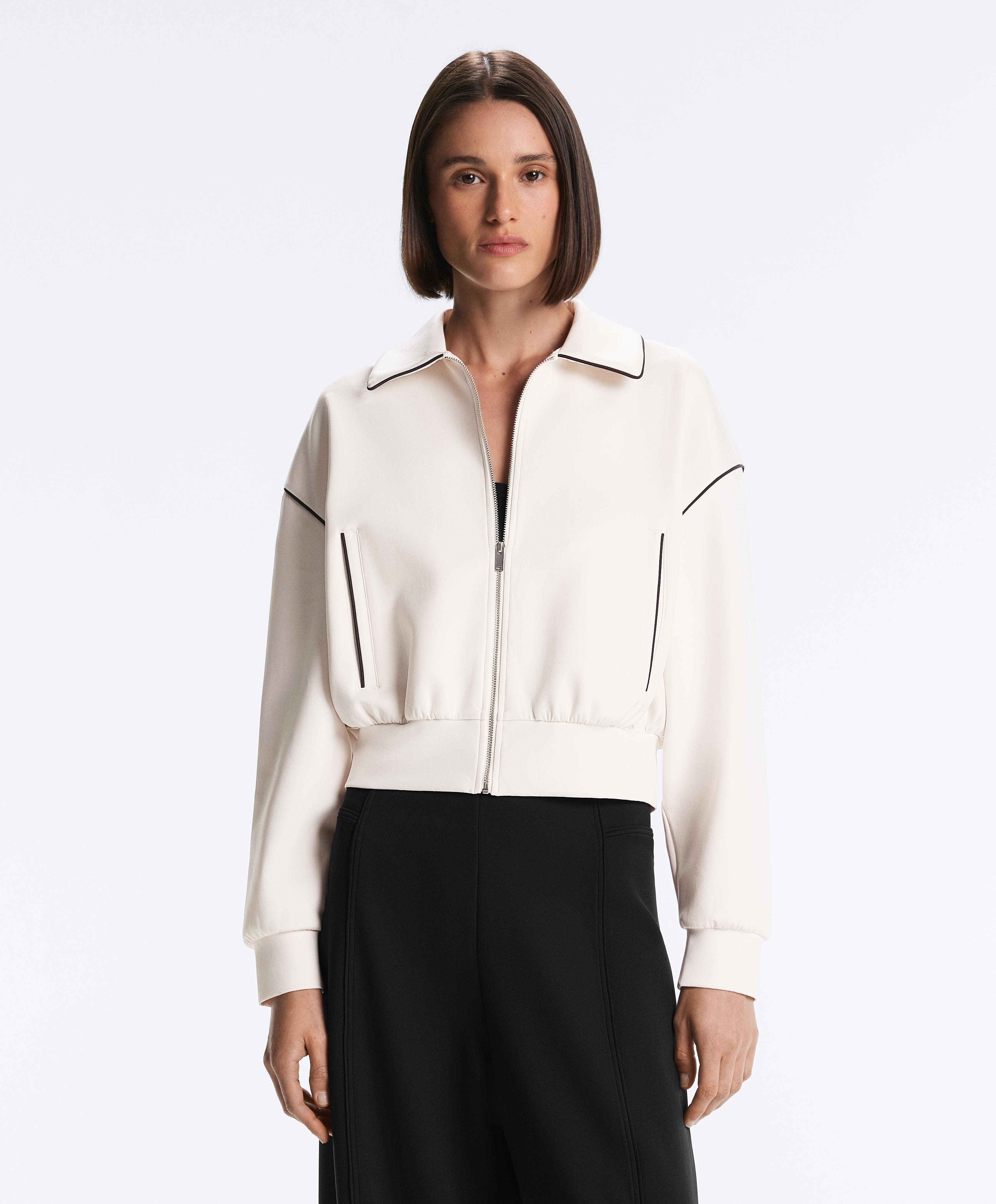 Neoprene-effect piping jacket — PALE ECRU