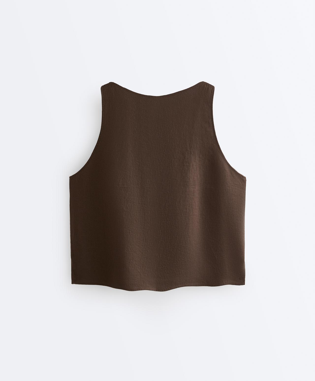 100% linen boxy top — DARK BROWN