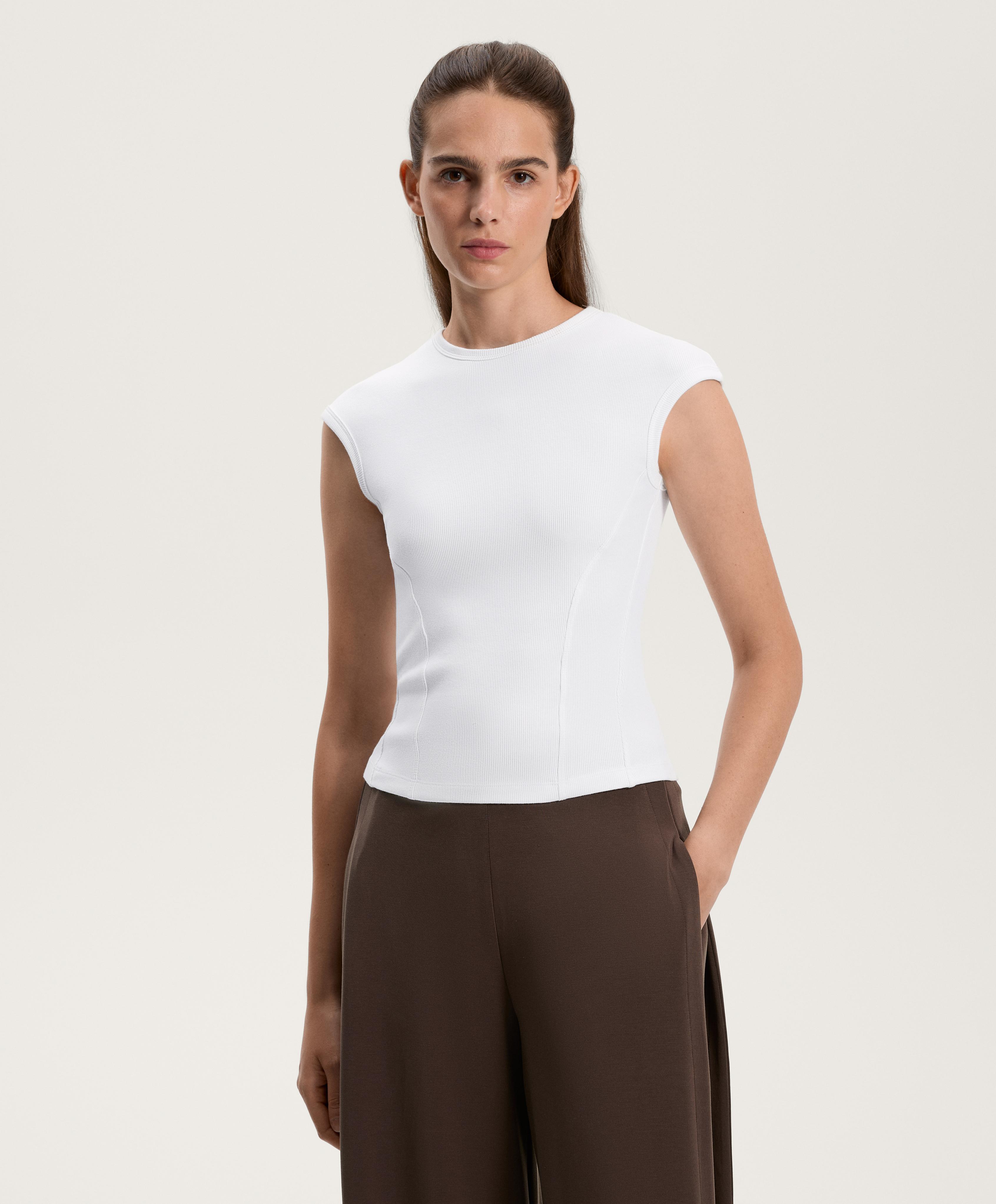 Short sleeve rib T-shirt with cotton and modal