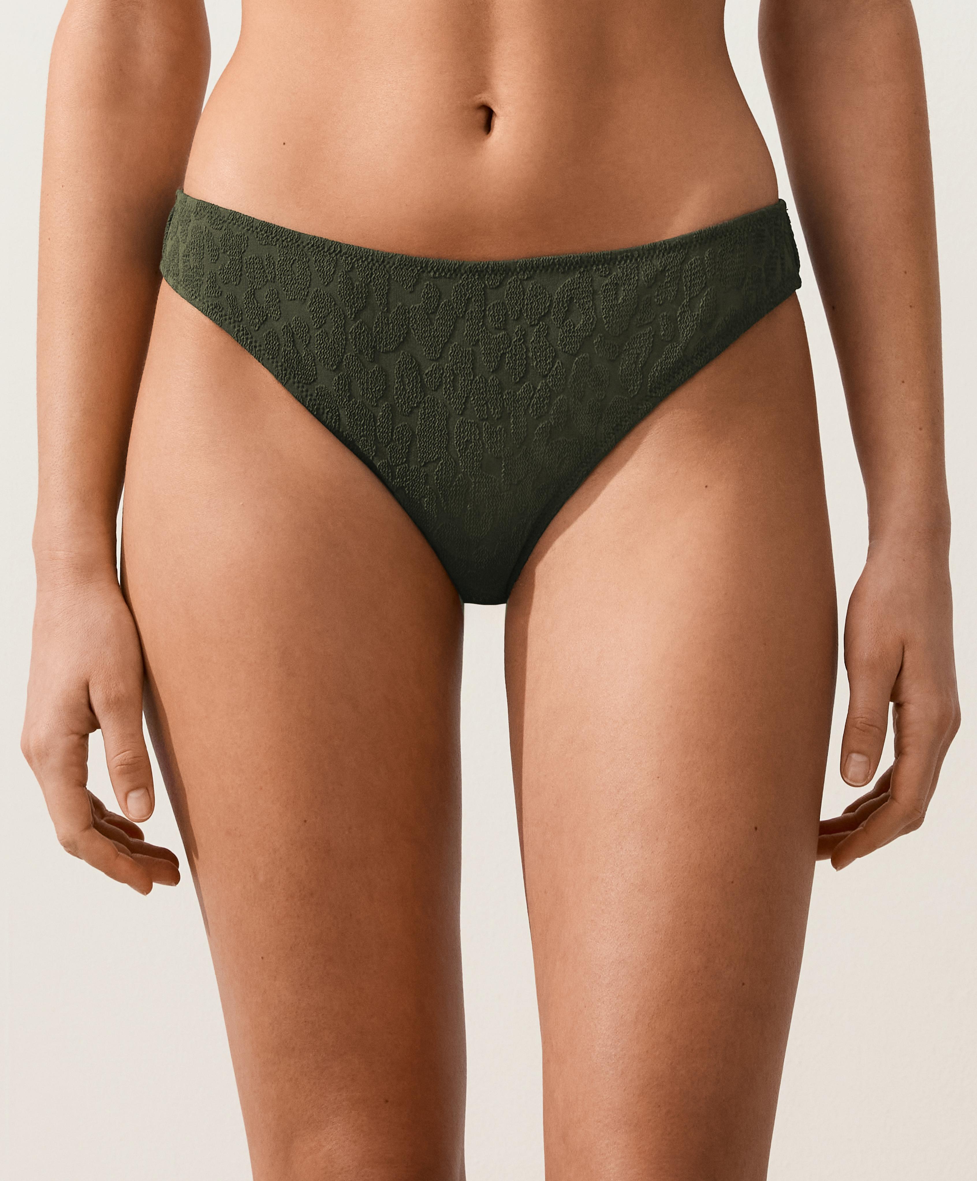 Textured leopard classic bikini briefs — DARK KHAKI