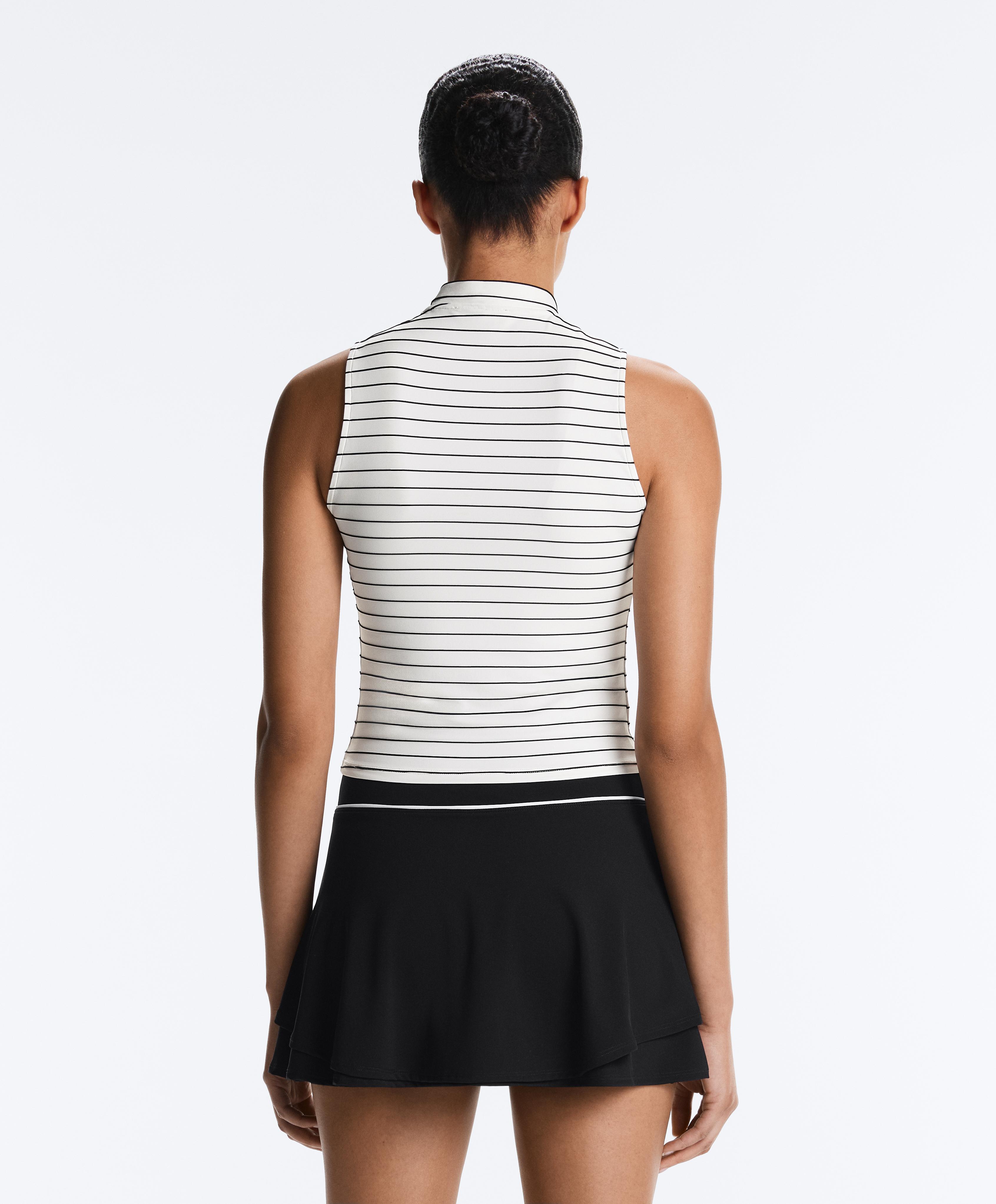 Striped half-zip sleeveless T-shirt — BLACK
