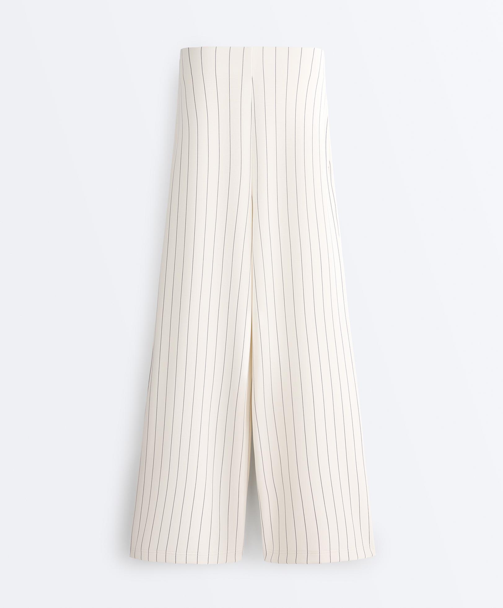 Soft touch pinstripe wide leg high rise trousers — ECRU