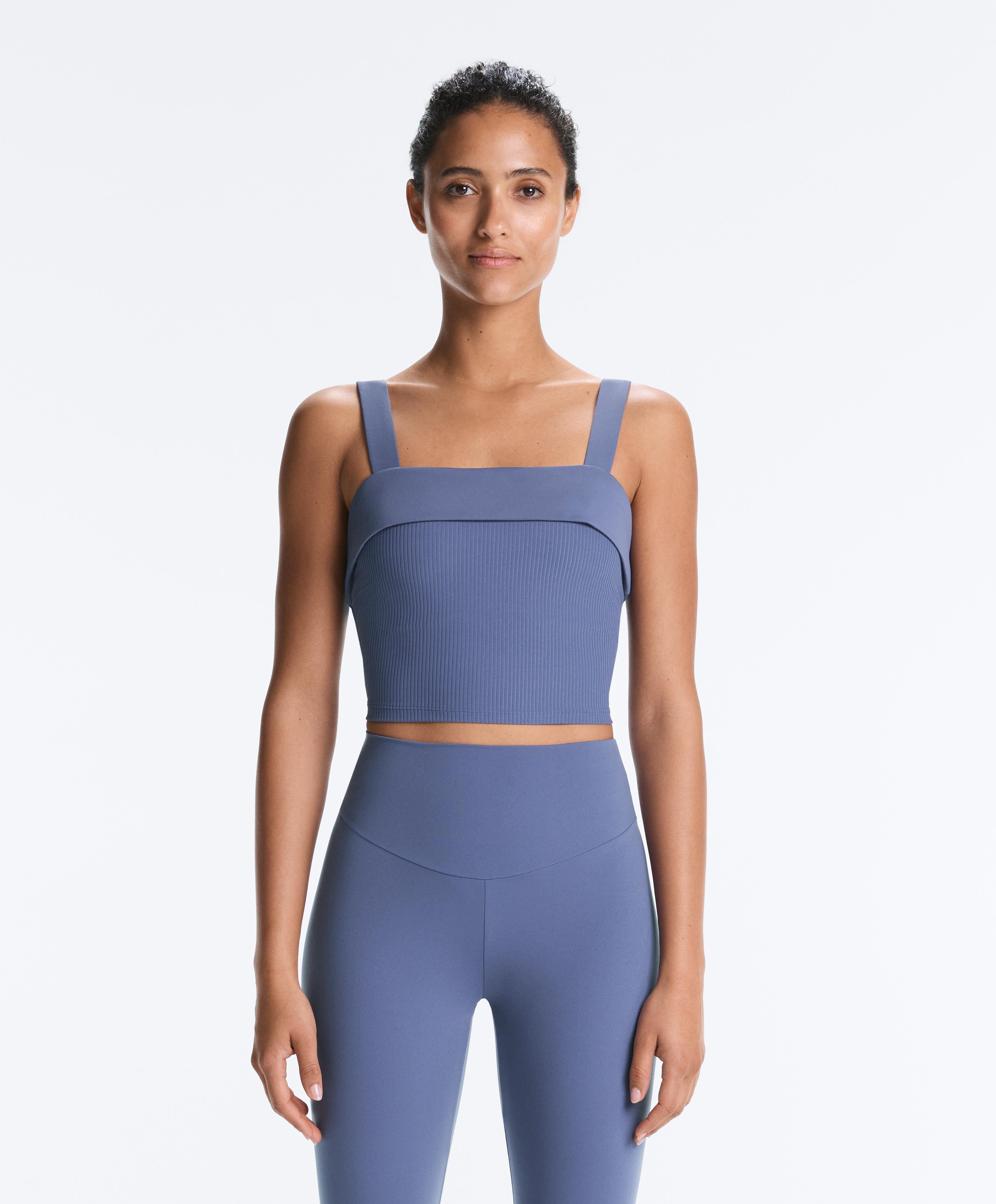 Comfortlux rib turn-up tank top — MID-WASHED BLUE
