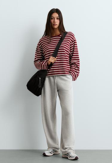 Long sleeve Relaxed striped T-shirt — BURGUNDY 1
