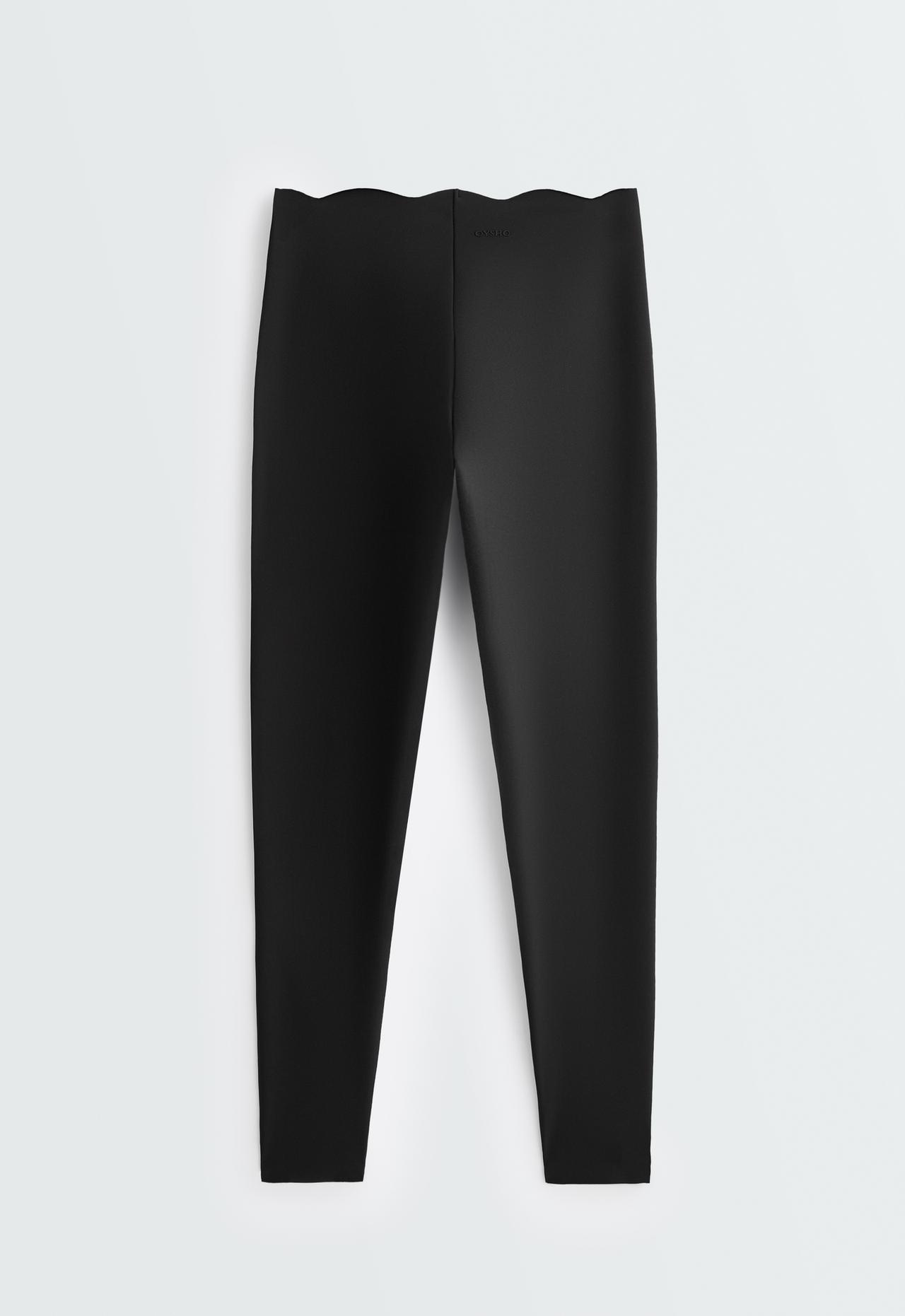 Ankle-length High rise Compressive Core control leggings with wavy waistband — BLACK