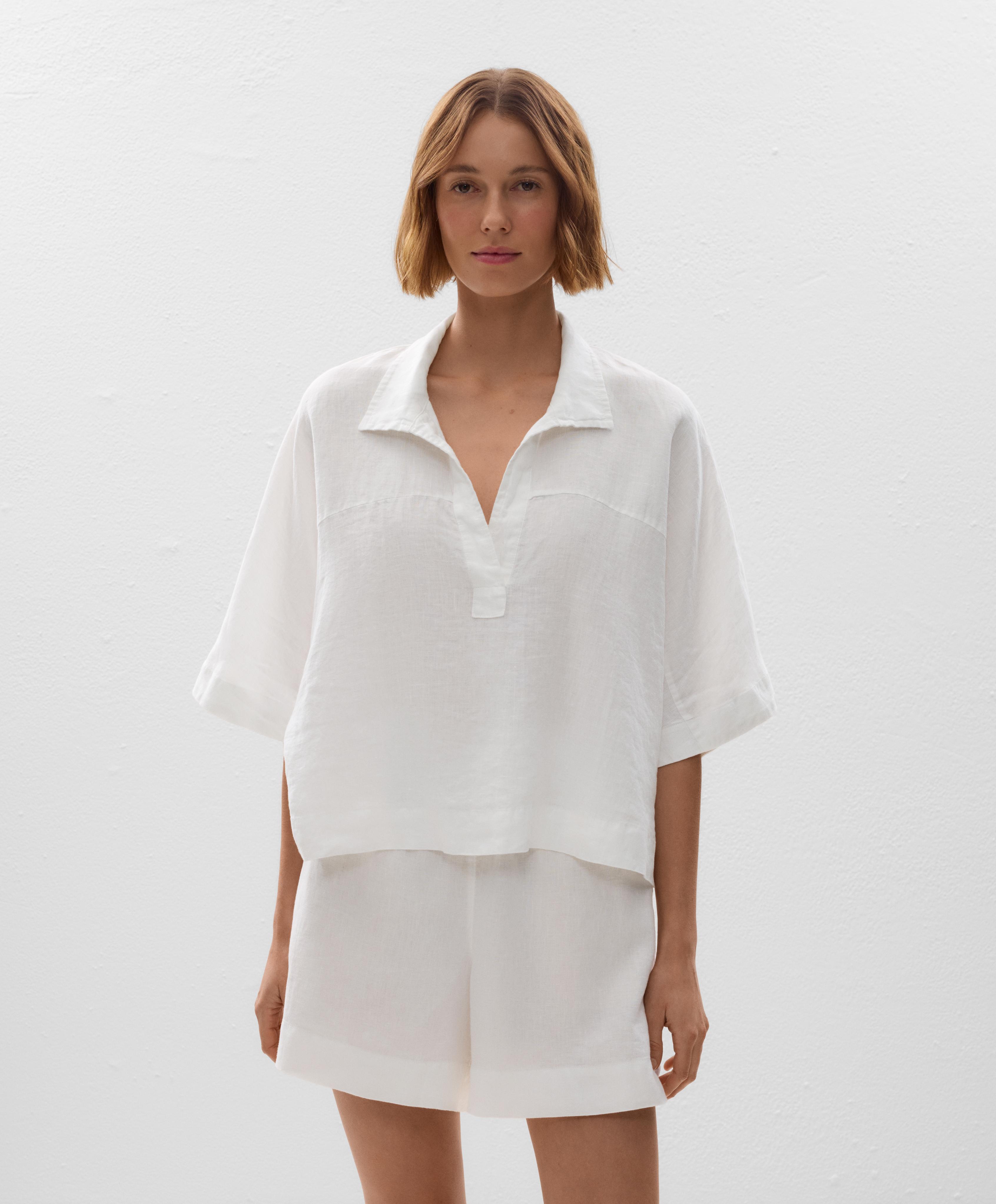 Košile s krátkými rukávy oversize ze 100% lnu Košile s krátkými rukávy oversize ze 100% lnu
