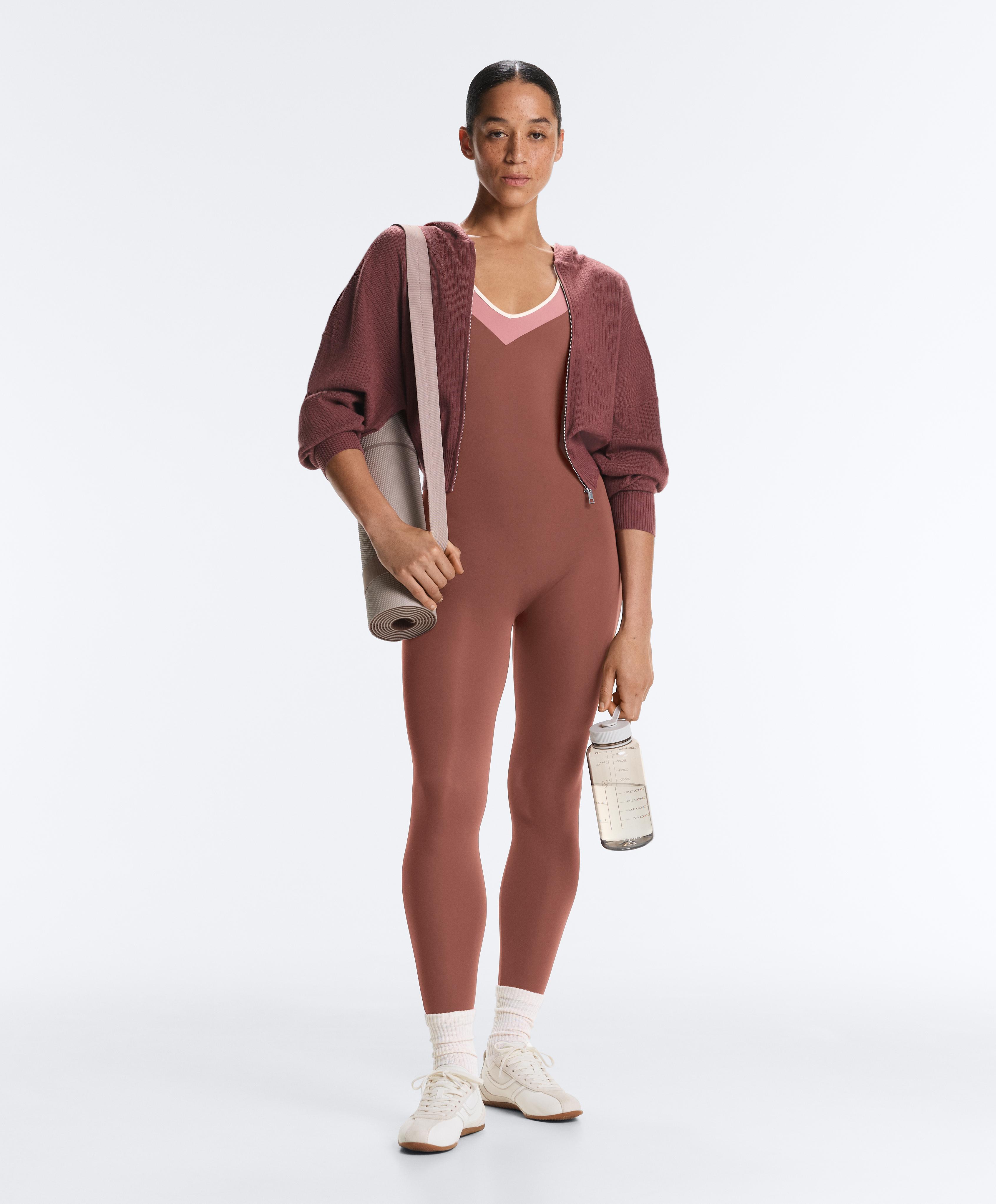 Comfortlux block long jumpsuit — MAHOGANY