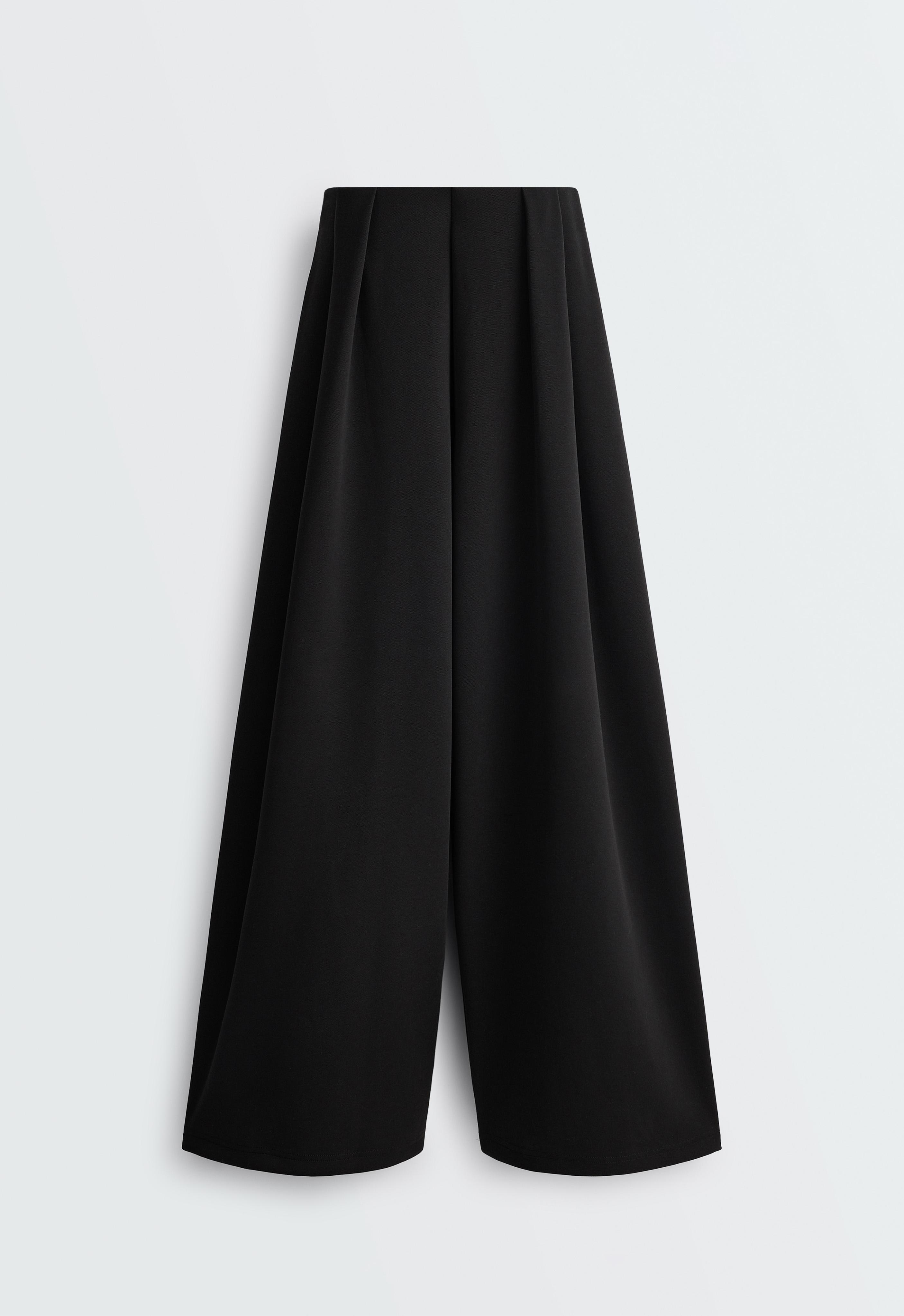 Wide-leg piqué trousers with modal — BLACK