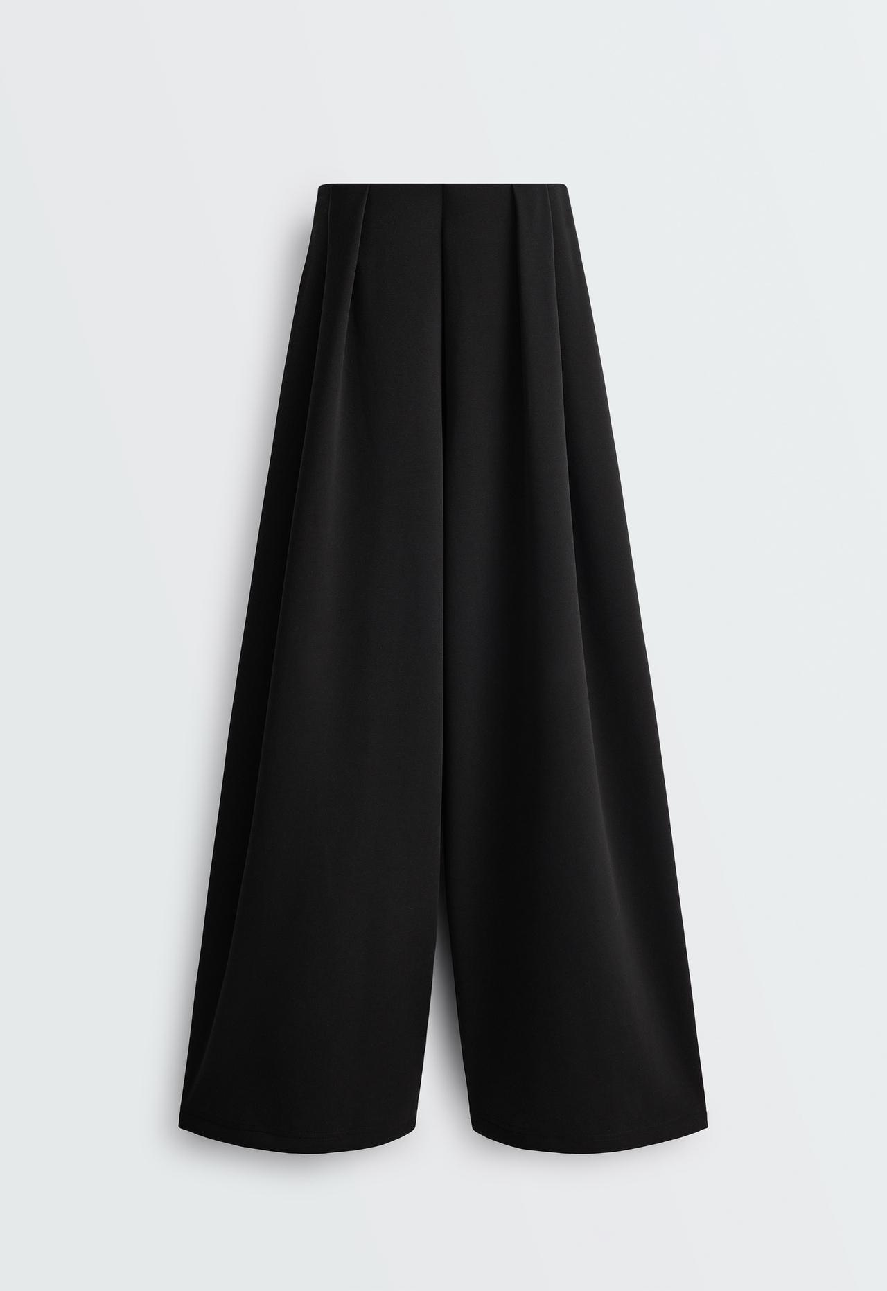 Wide-leg piqué trousers with modal — BLACK