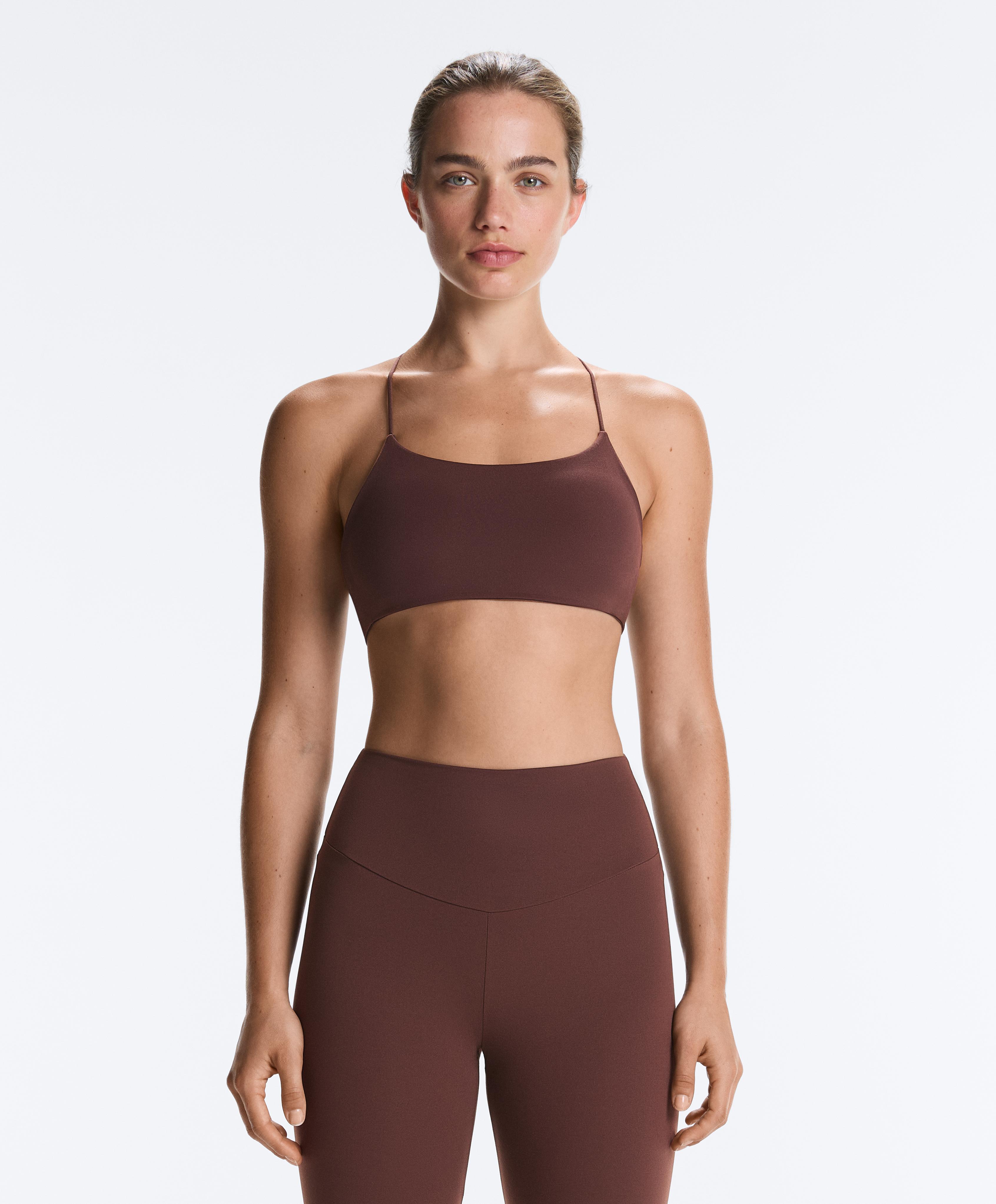 Low-support Comfortlux crossover sports bra — CHOCOLATE