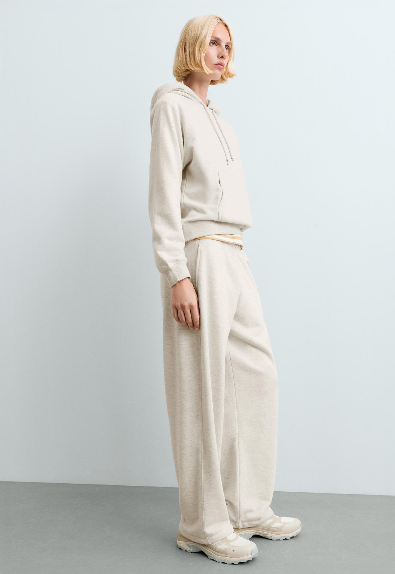 Adjustable cotton-blend fleece straight trousers — OATMEAL