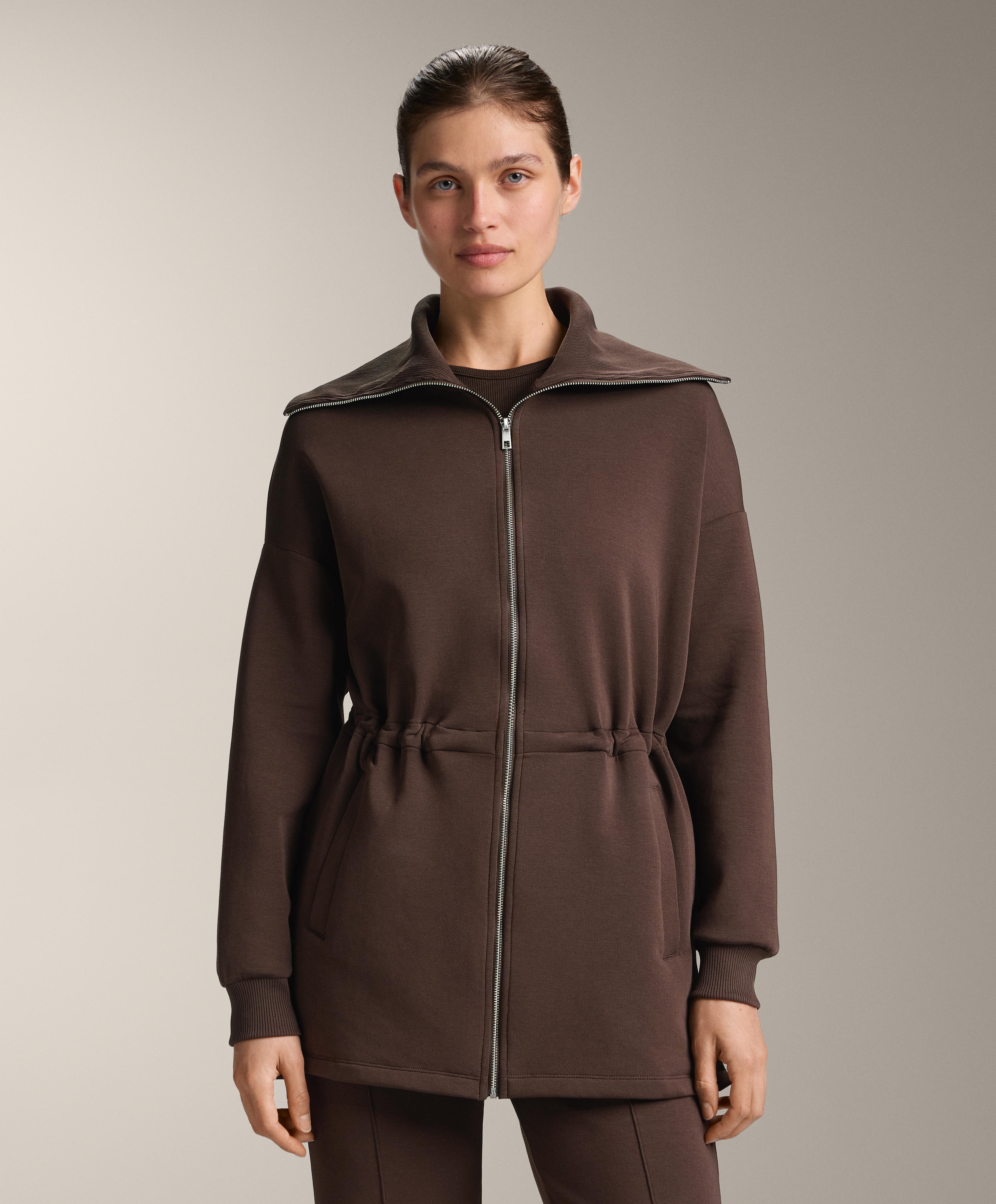 Long jacket with adjustable waist, rib collar in a cotton blend