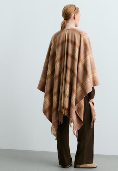 25% wool check cape — BEIGE 4