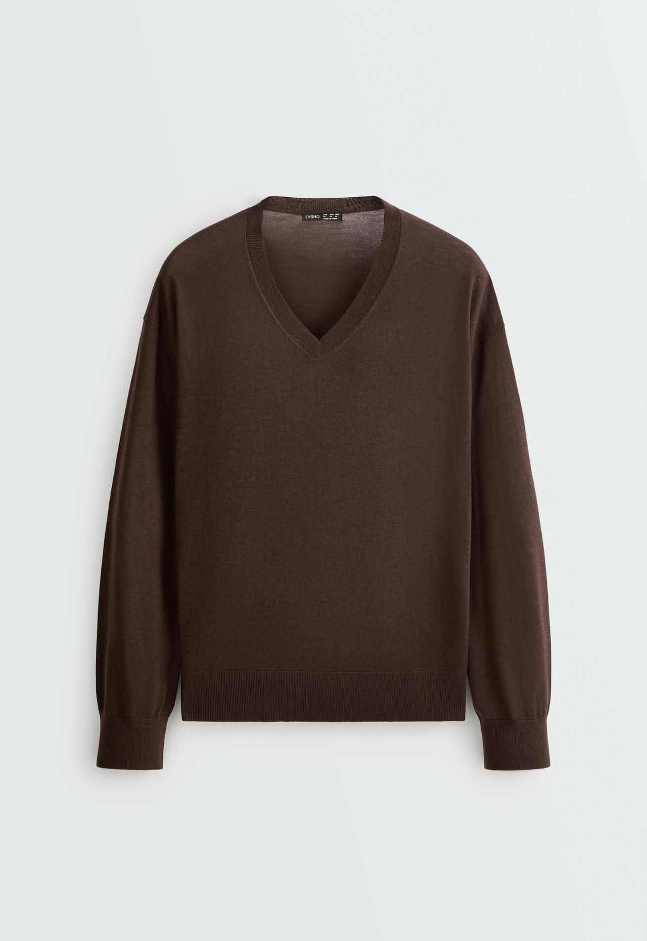 100% Merino wool knit jumper — DARK REDDISH‑BROWN