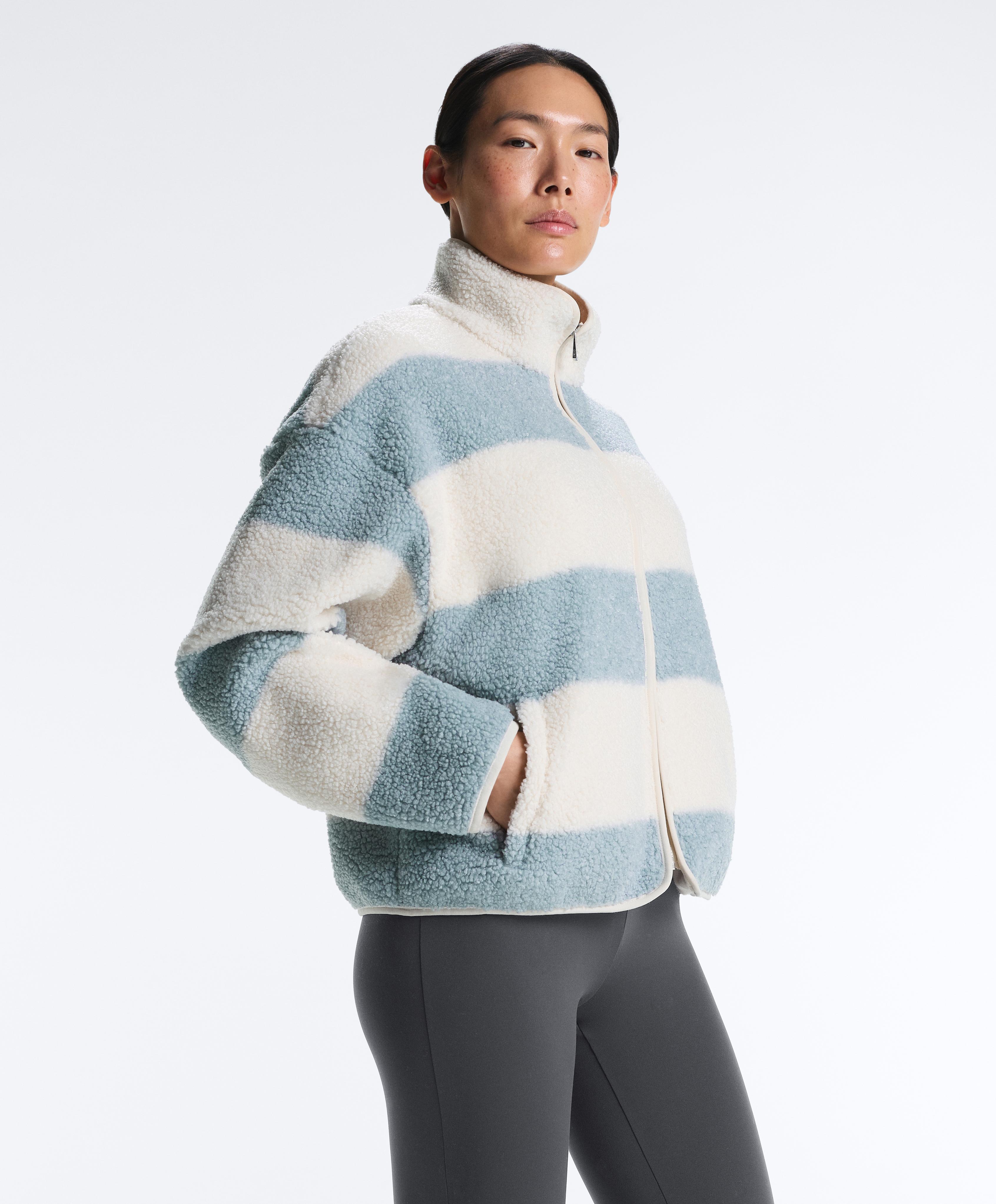 Striped faux-shearling bomber jacket